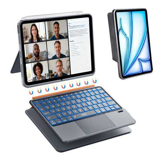 WIWU for iPad Case with Keyboard 11 Inch A16 10th Gen 3 in 1 Magnetic Detachable Keyboard Case Adjustable Stand Backlit Keys with Touchpad (Grey, for iPad 11/10/Air 5/4/11"(M2/M3) Pro 11" 4/3/2/1)