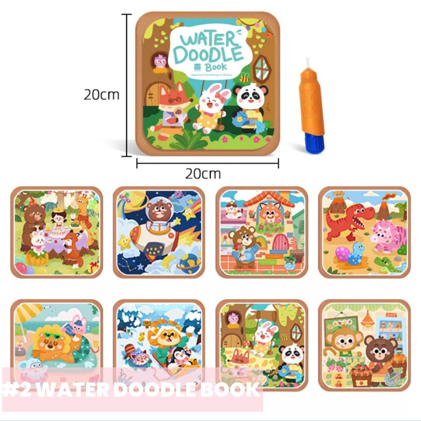 FZRMU Toddler Reusable Water Doodle & Sticker Busy Book Set, 3 Pack (2 Water Painting Books + 1 Preschool Activity Book) with Pens & Cards, Mess-Free Educational Learning Toys for Kids Ages 3+