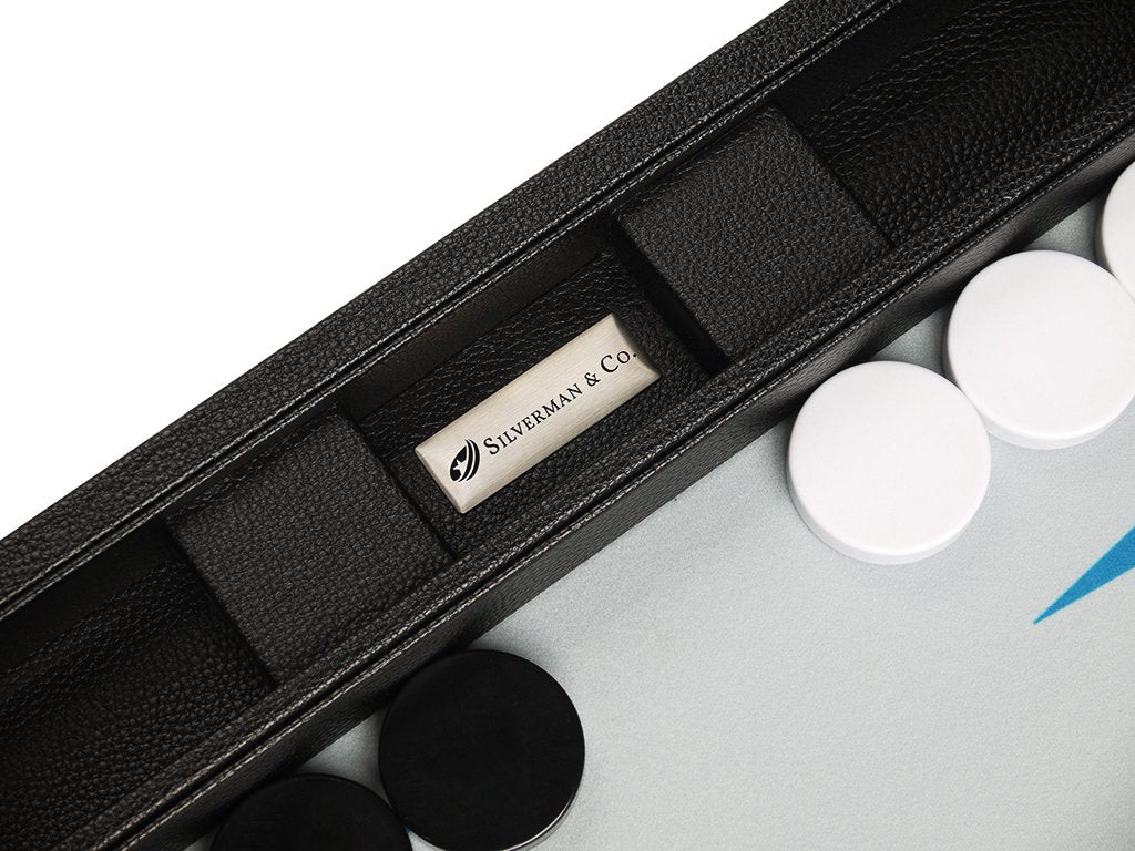 19-inch Premium Backgammon Set - Large Size - Black with White and Astral Blue Points