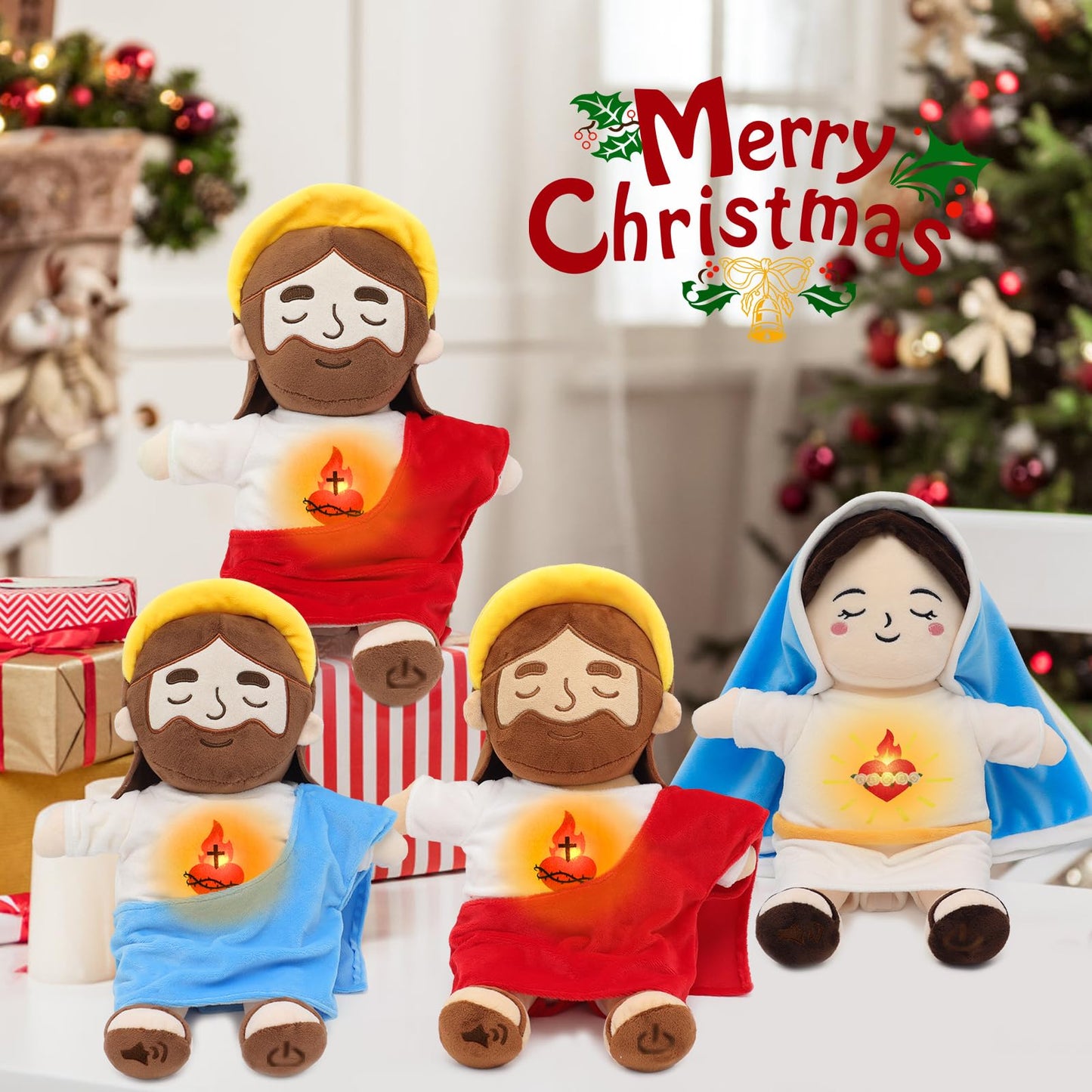 Yelakey - Calming Jesus Plush Toys with Light and Sound, Jesus Breathe Plush Doll with Stuffed Animals, Religious Christian Catholic, Christmas Easter Gifts for