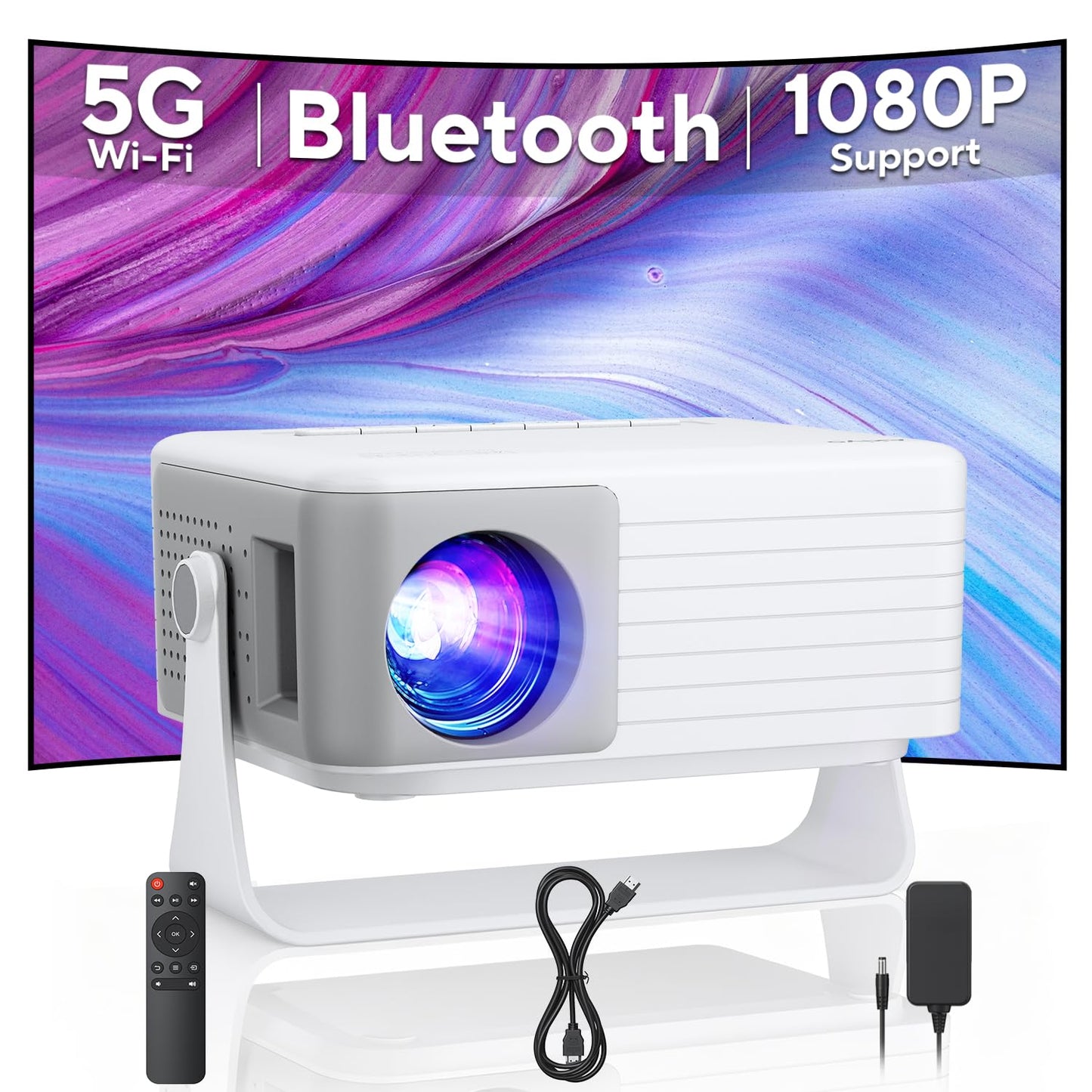 Mini Projector with WiFi and Bluetooth, AKIYO 2026 Upgraded Projector 1080P Support, 360° Rotating, Portable Projector for Home Theater/Outdoor, Compatible with iOS/Android/Laptop/PS5
