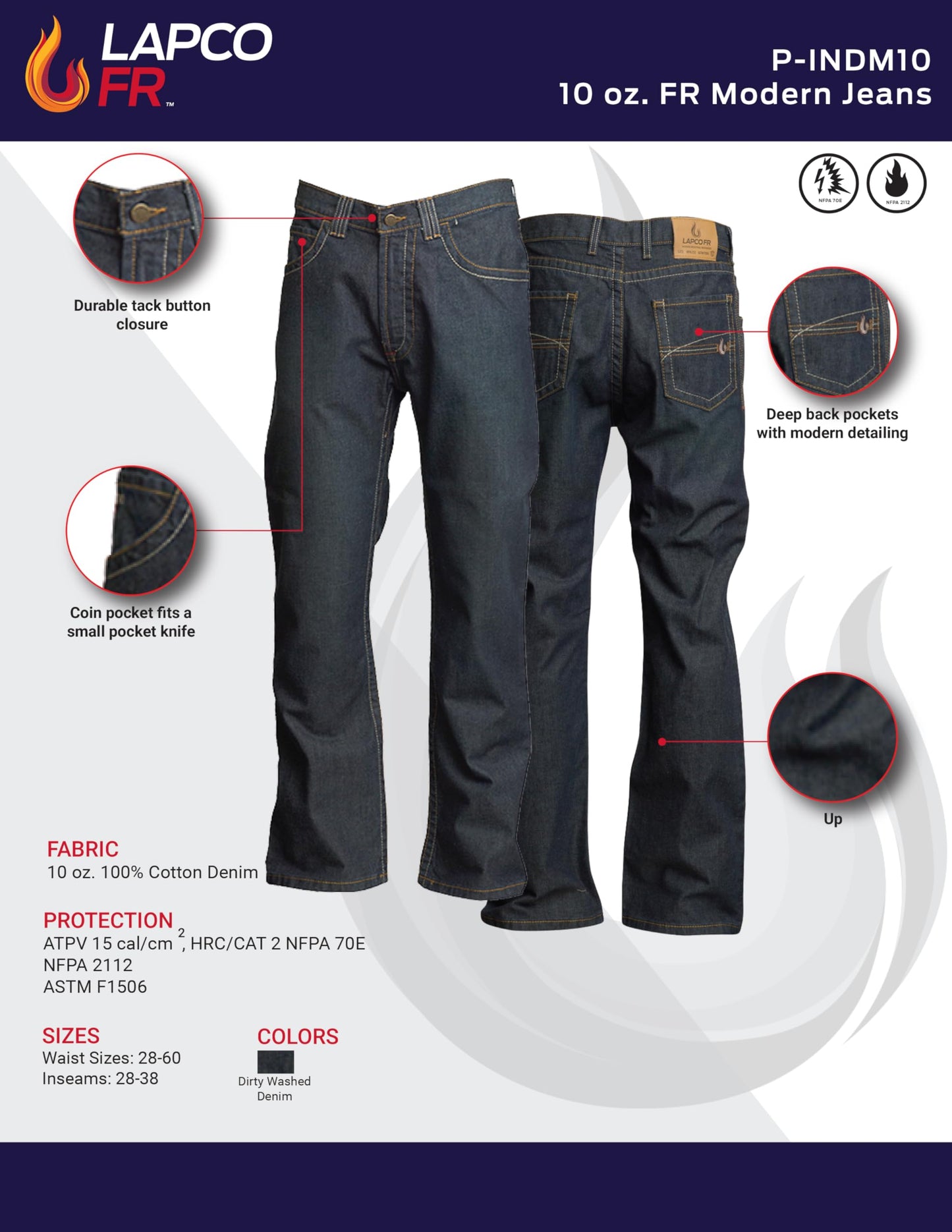 LAPCOFR unisex adult P-indm10 jeans, Washed Denim, 36W x 30L US