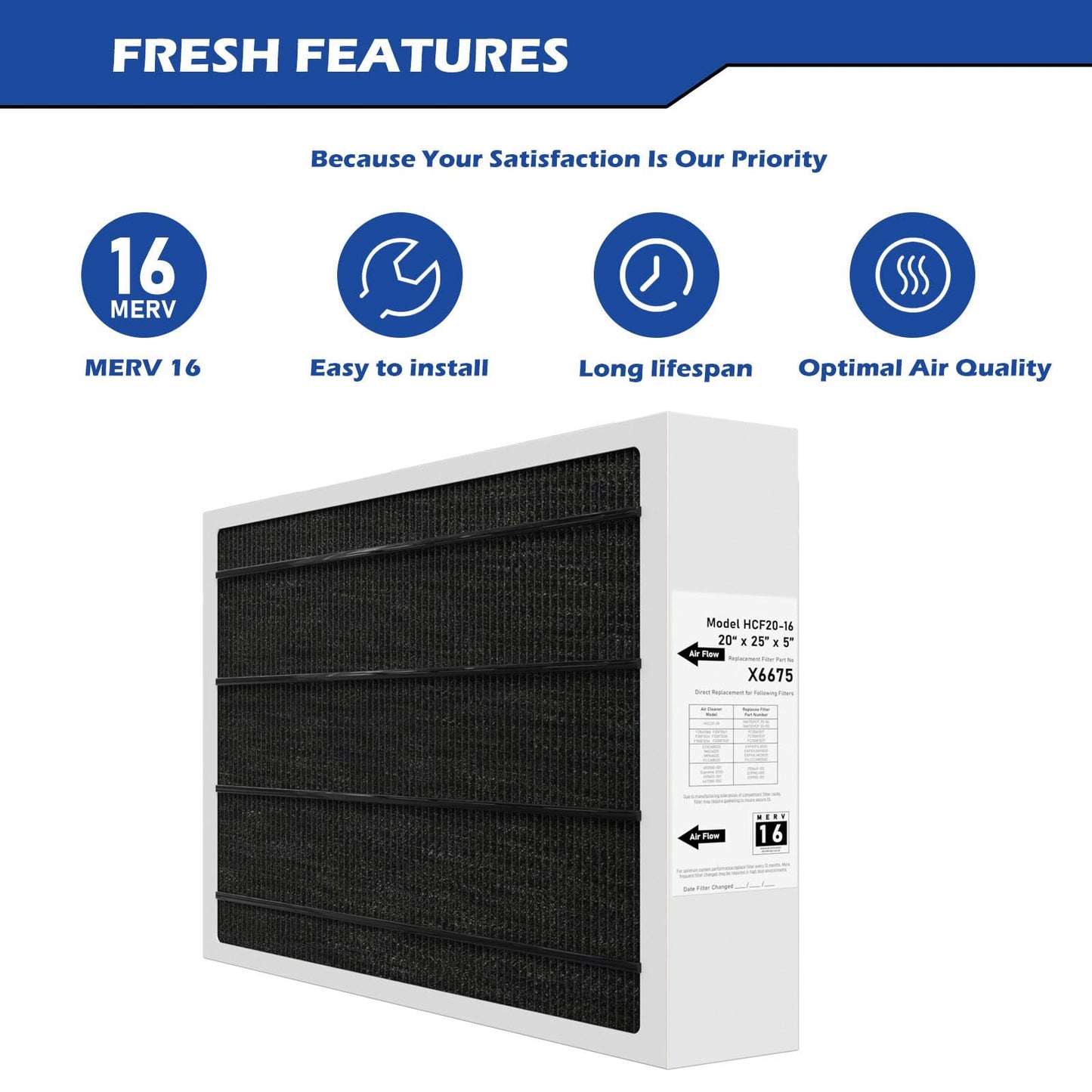 Pitymody X6675 Merv 16 Air Filter 20x25x5 Efficient Air Filter Compatible with Lennox X6675 and Lennox HCC20-28 Furnace HVAC System, Part Number HCF20-16 1 Pack