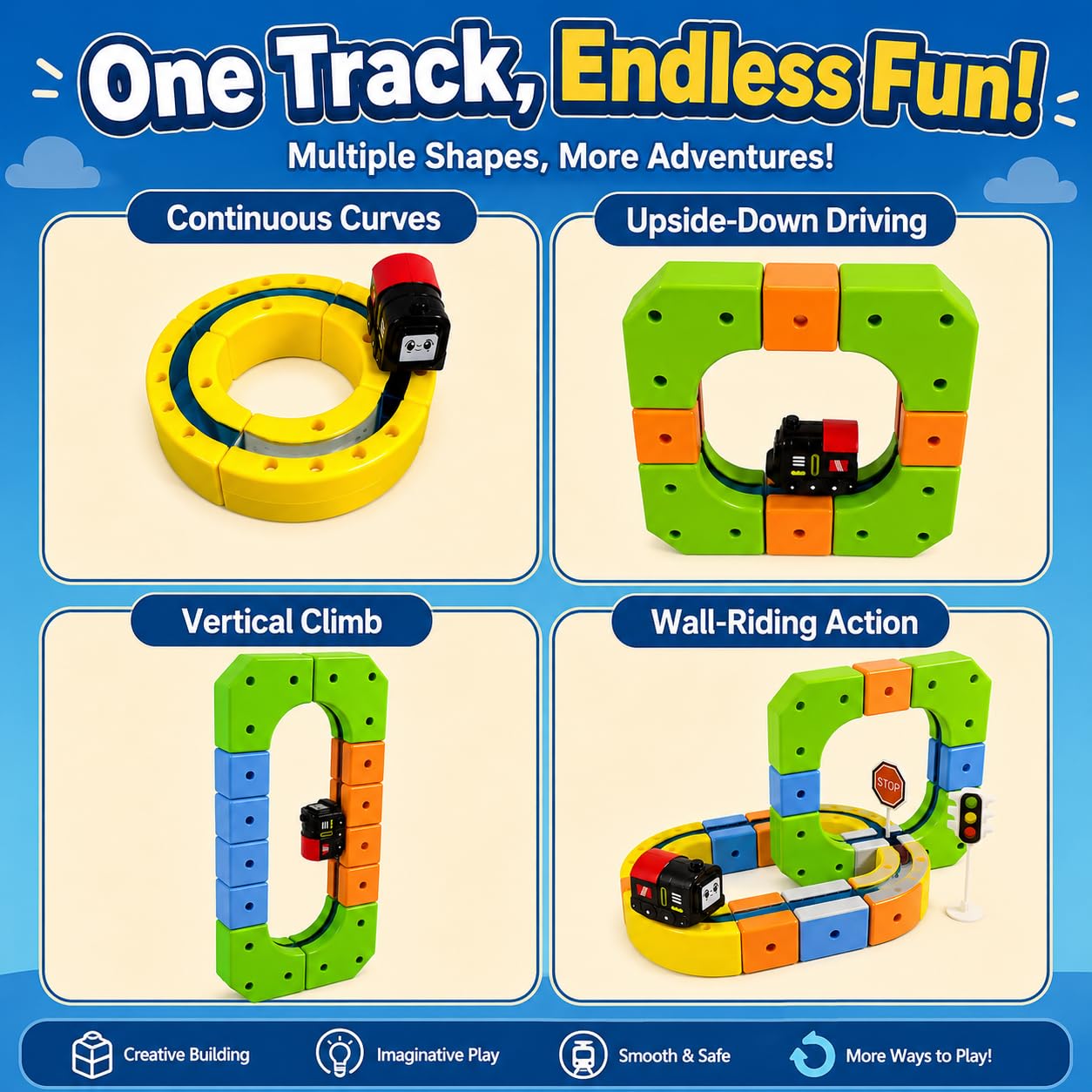Electric 3D Magnetic Train Set with Flexible Gravity-Defying Track