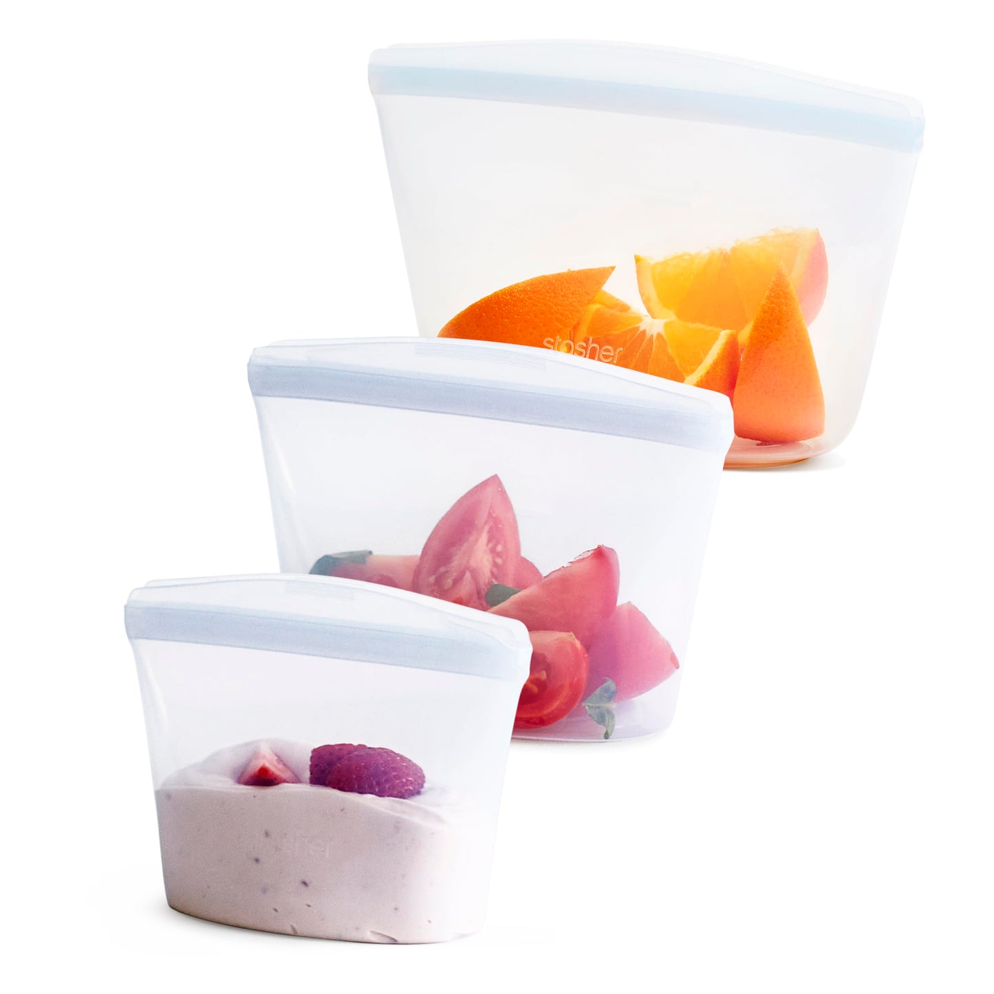 Stasher Silicone Reusable Storage Bags, 3-Pack Bowls, Reusable Freezer Bags, Microwave, Dishwasher, Oven Safe, Sous Vide, Premium Lunch Containers, Eco Friendly, Food Storage Bag, Snack Bag, Clear