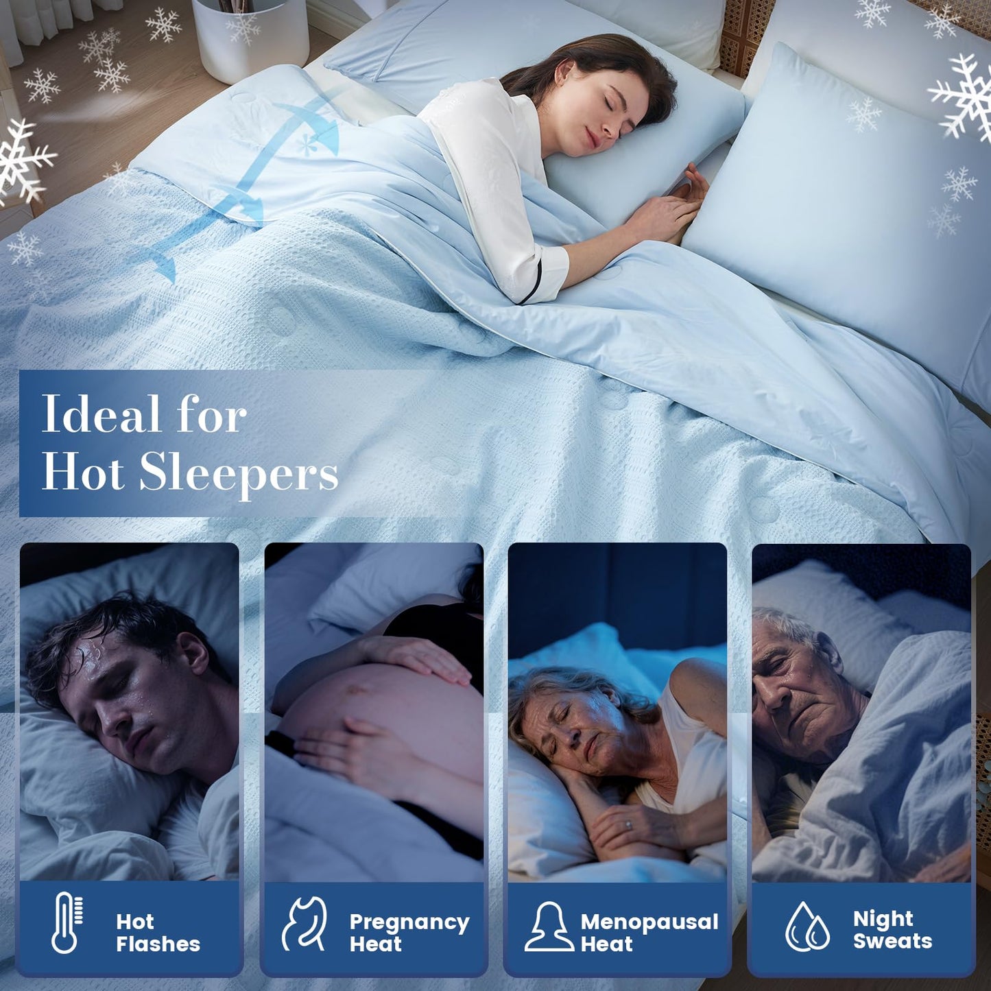 Amélie Home Waffle Cooling Comforter Queen Size, Q-Max 0.45 Reversible Lightweight Cooling Blanket for Hot Sleepers, Breathable Bedding for Night Sweats, 90"x90", Sky Blue
