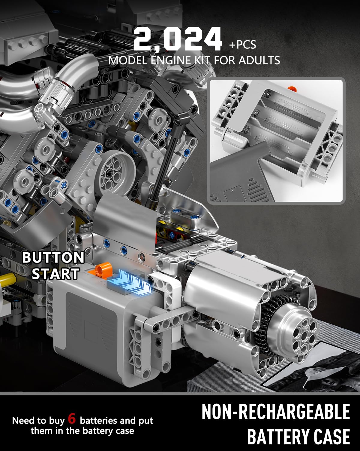 Mould King 10201 W16 Engine Model Kit, MOC Bug Supercar Engine Model with Battery and Motor, Collectable 16-Cylinder Car Engine Transmission, Shiftable Gear Operation for Kids/Adults (2024+ PCS)
