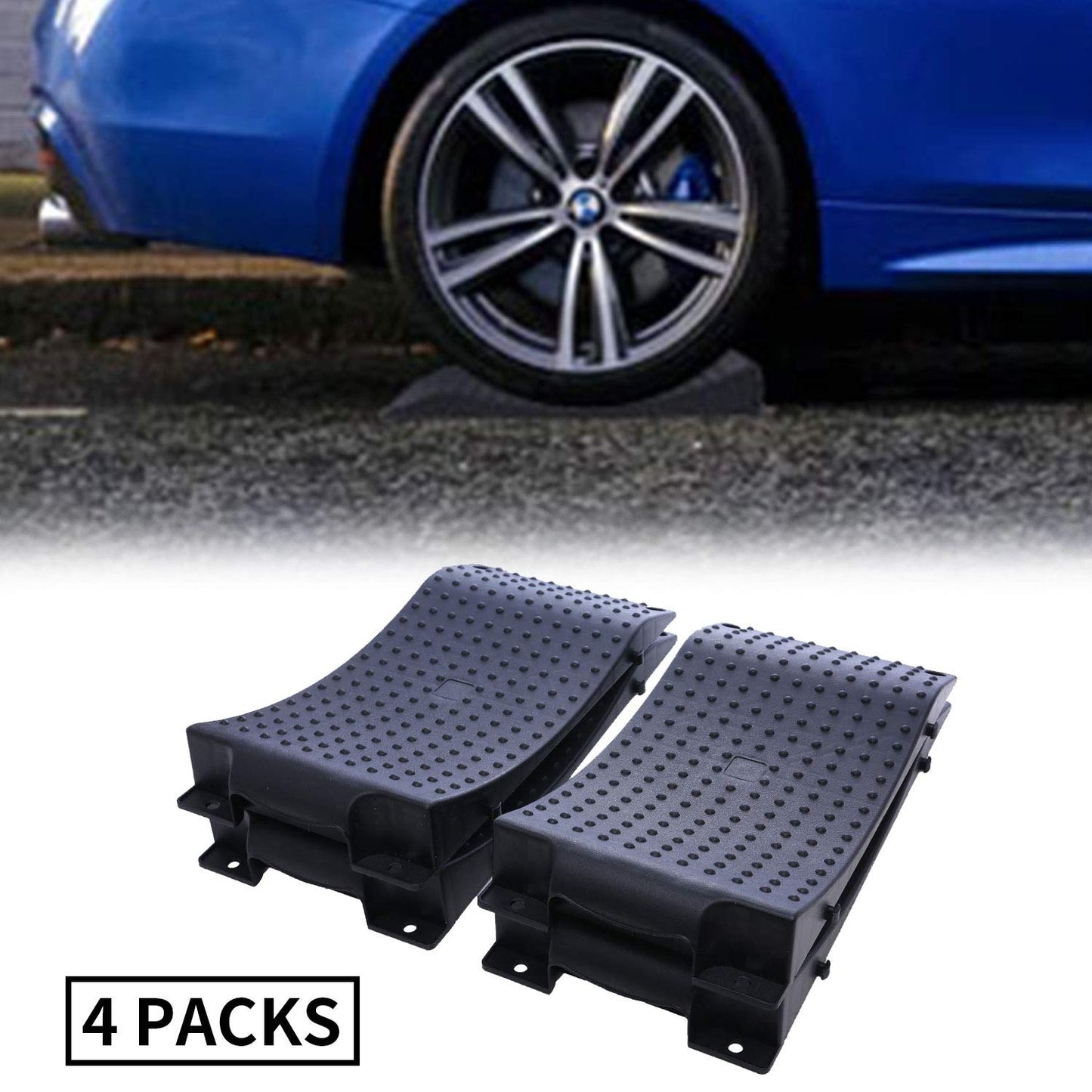 Homeon Wheels Tire Saver Ramps Anti-Slip Pads Design Car Tire Wheel Ramps for Flat Spot and Flat Tire Prevention Tire Savers for Storage Carrying Bag Easy to Store 4 Pack Black
