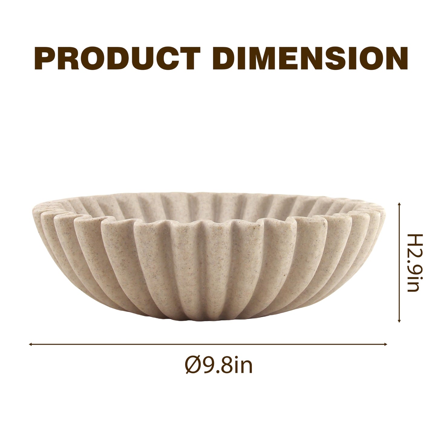 Plukers 10'' Scalloped Decorative Key Bowl for Entryway Coffee Table - Catchall Trinket Large Candy Fruit Purse Holder Kitchen Countertop Console Modern Home Decor, Artificial Stone Beige