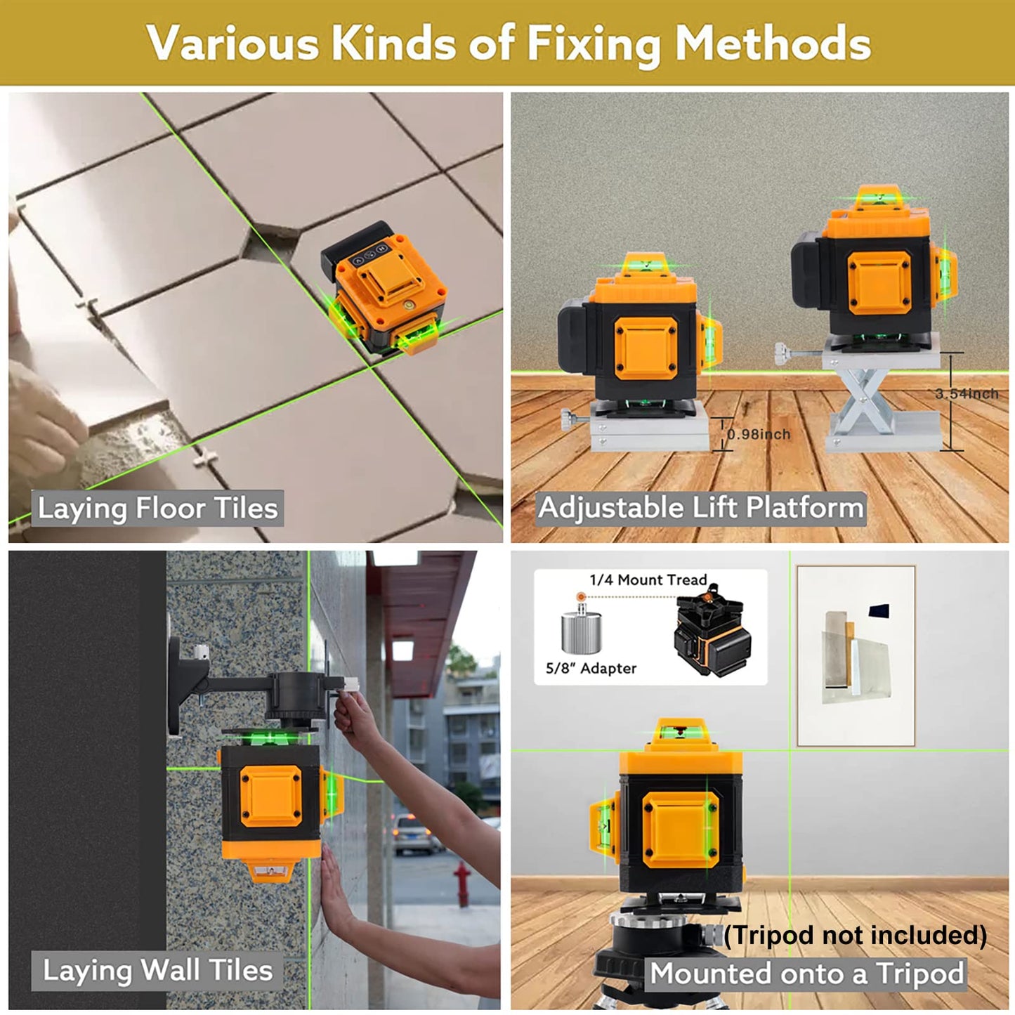 Laser Level Self Leveling 4x360° - 4D Green Cross Line 100 feet DIY Bright Laser Leveler for Picture Hanging, Tile, Decoratio, Construction Indoor Project, w/Magnetic Mount, 2 Rrechargeable Batteries