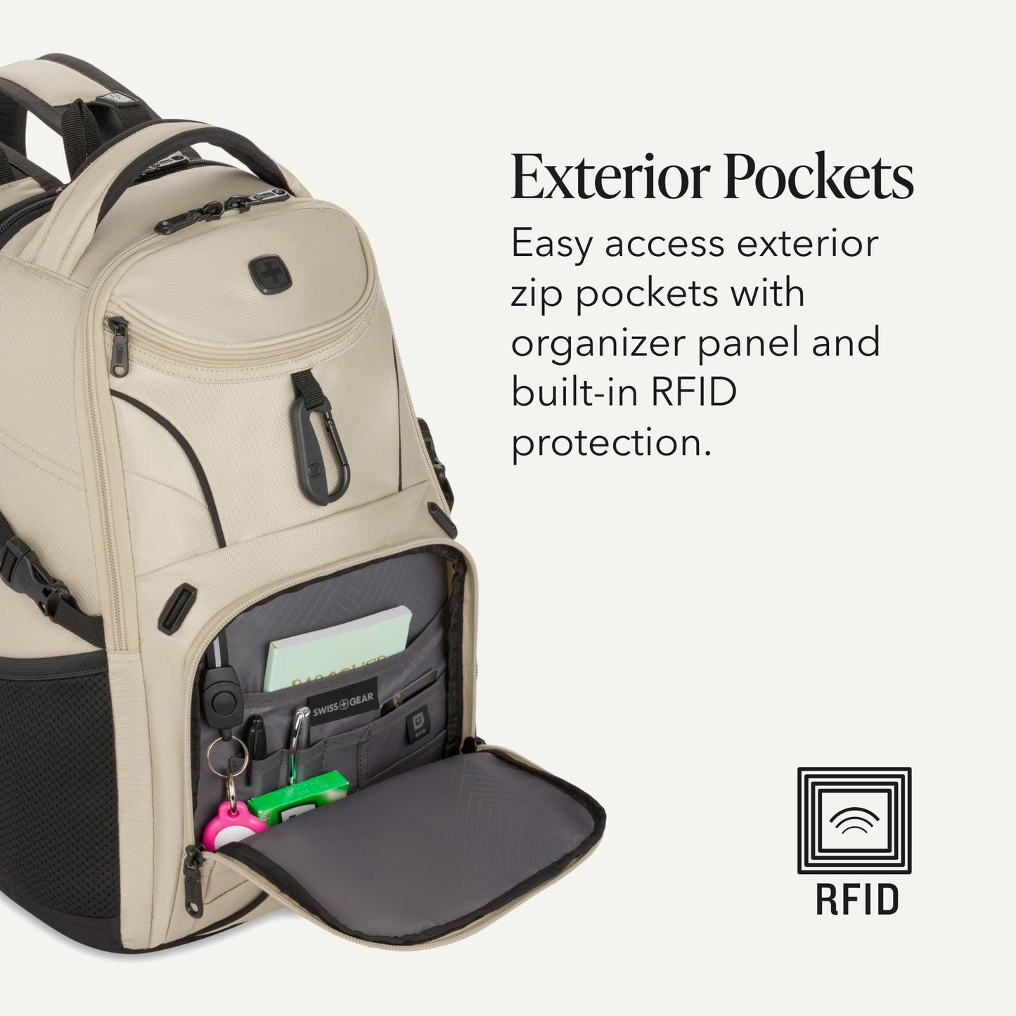 SwissGear 1900 Mini ScanSmart 16-Inch Backpack, Fits Up to 13-Inch Laptop, RFID Protection & ScanSmart TSA-Friendly Compartment, Oatmeal