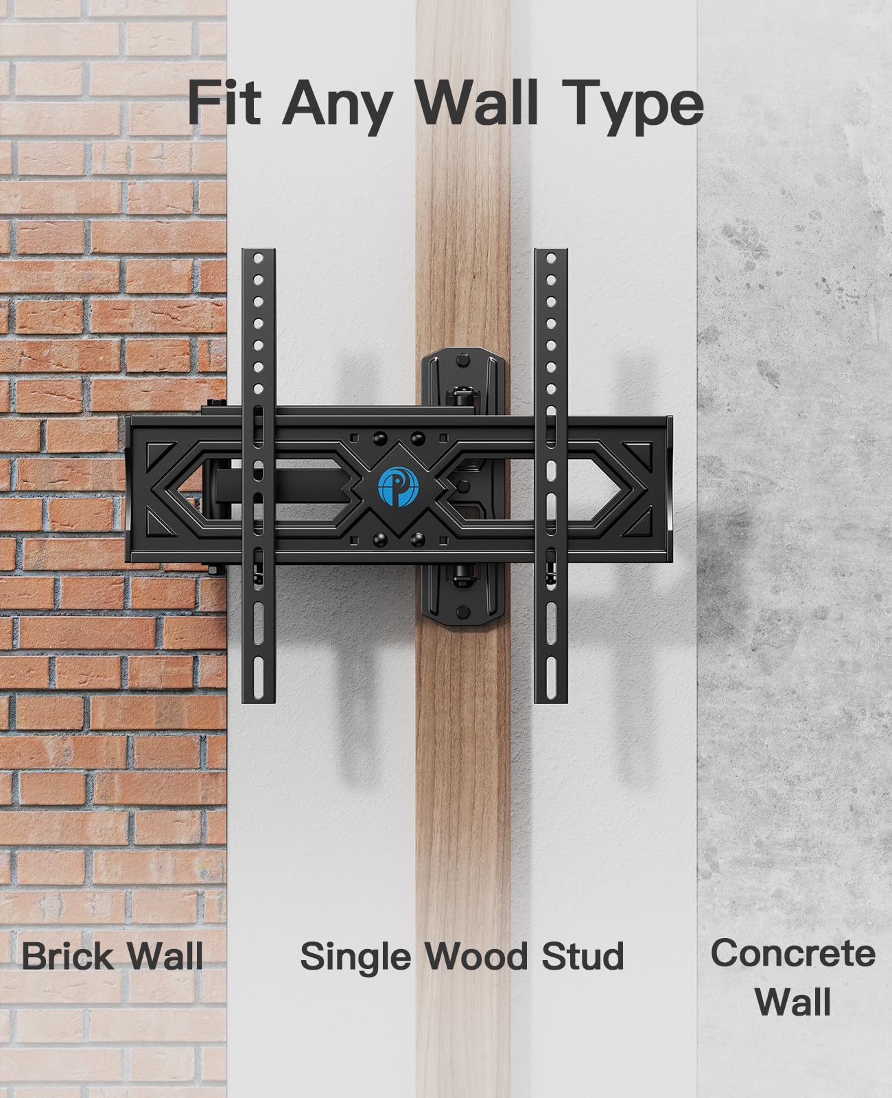 Pipishell Full Motion TV Wall Mount for 26-60 Inch Flat Curved TVs, Heavy Duty Single Articulating Arms TV Bracket Up to VESA 400x400mm and 77lbs, Support Swivel, Tilt, Level Adjustment