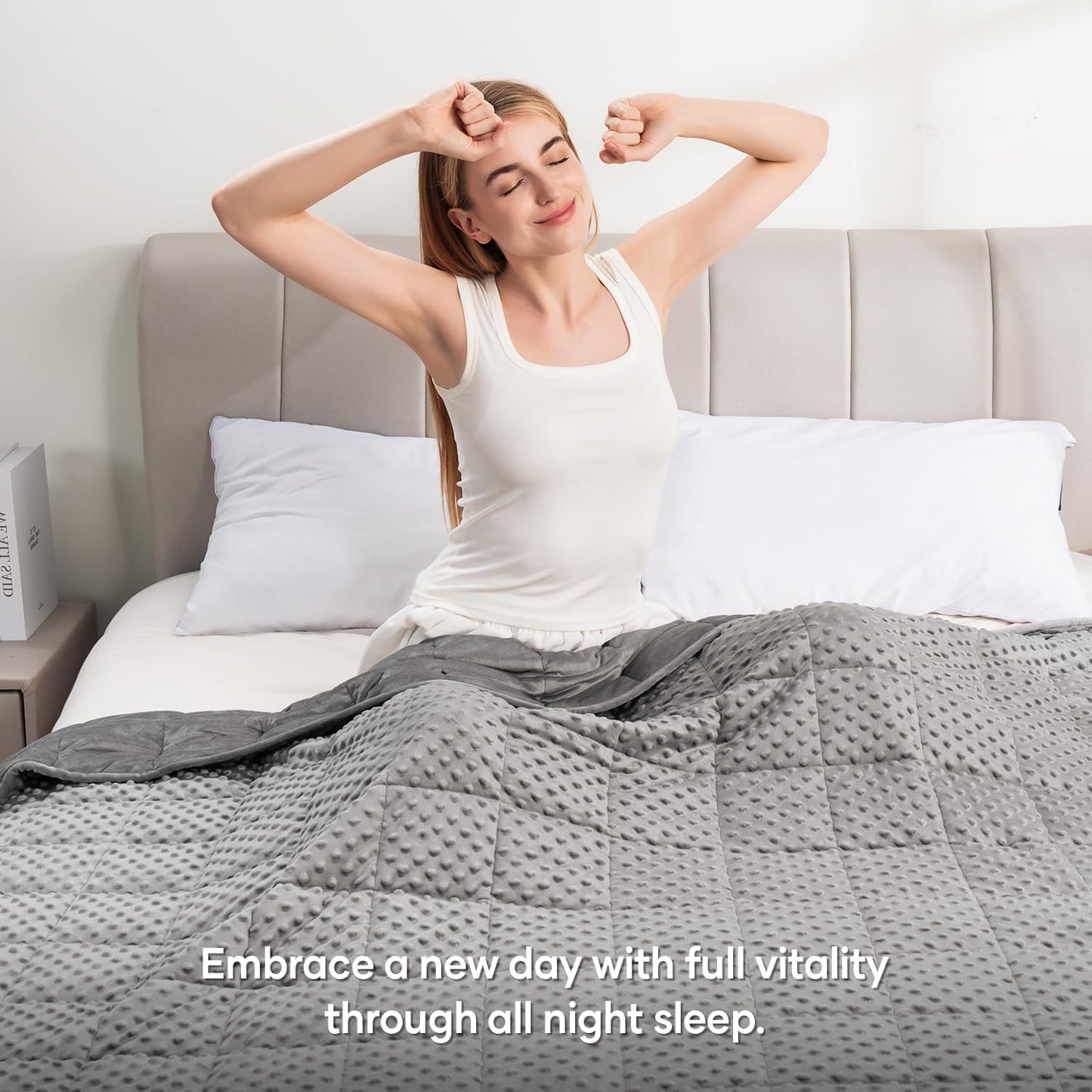 Wemore Minky Dot Weighted Blanket Twin Size 15 lbs (60"x80"), Soft Cozy Heavy Blanket for Stress Relief & Better Sleep, Breathable All-Season Glass Beads Blanket for Adults, Grey