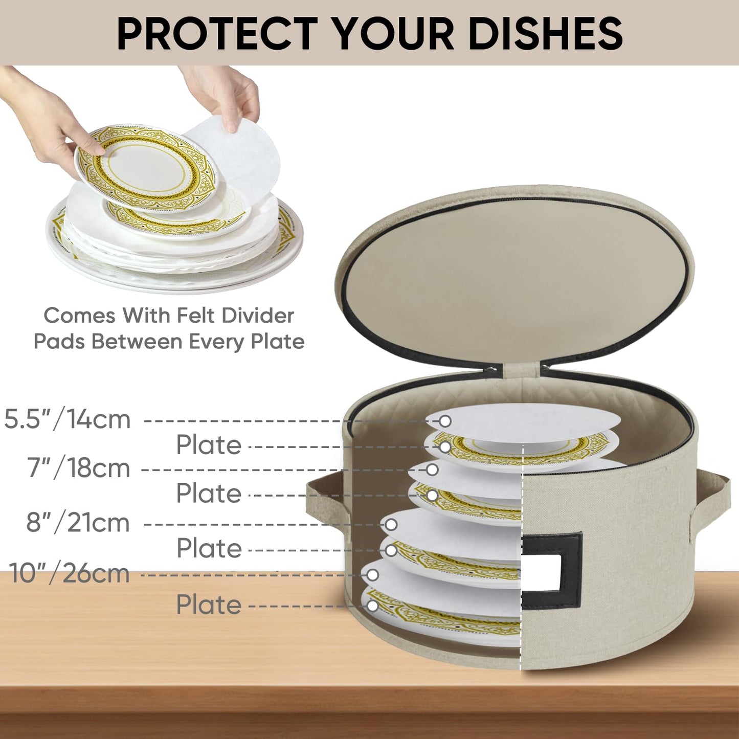 BALEINE China Storage Containers, Sturdy Quilted Wine Glass Storage, Plate Organizer with Carry Handles, Moving Boxes for Dishes, Cups, Mugs and Stemware (Plate Mug Combo, Hard Shell Cream)