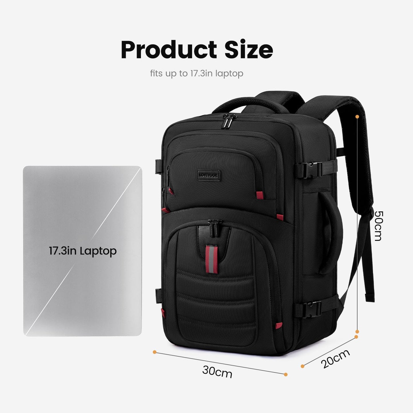 LOVEVOOK 40L Travel Backpack for Men, Airline Approved Carry On Bag with 3 Packing Cubes, TSA Overnight Bags, Waterproof Personal Item Bag, Weekender Essentials Backpacks fits 17.3" Laptop