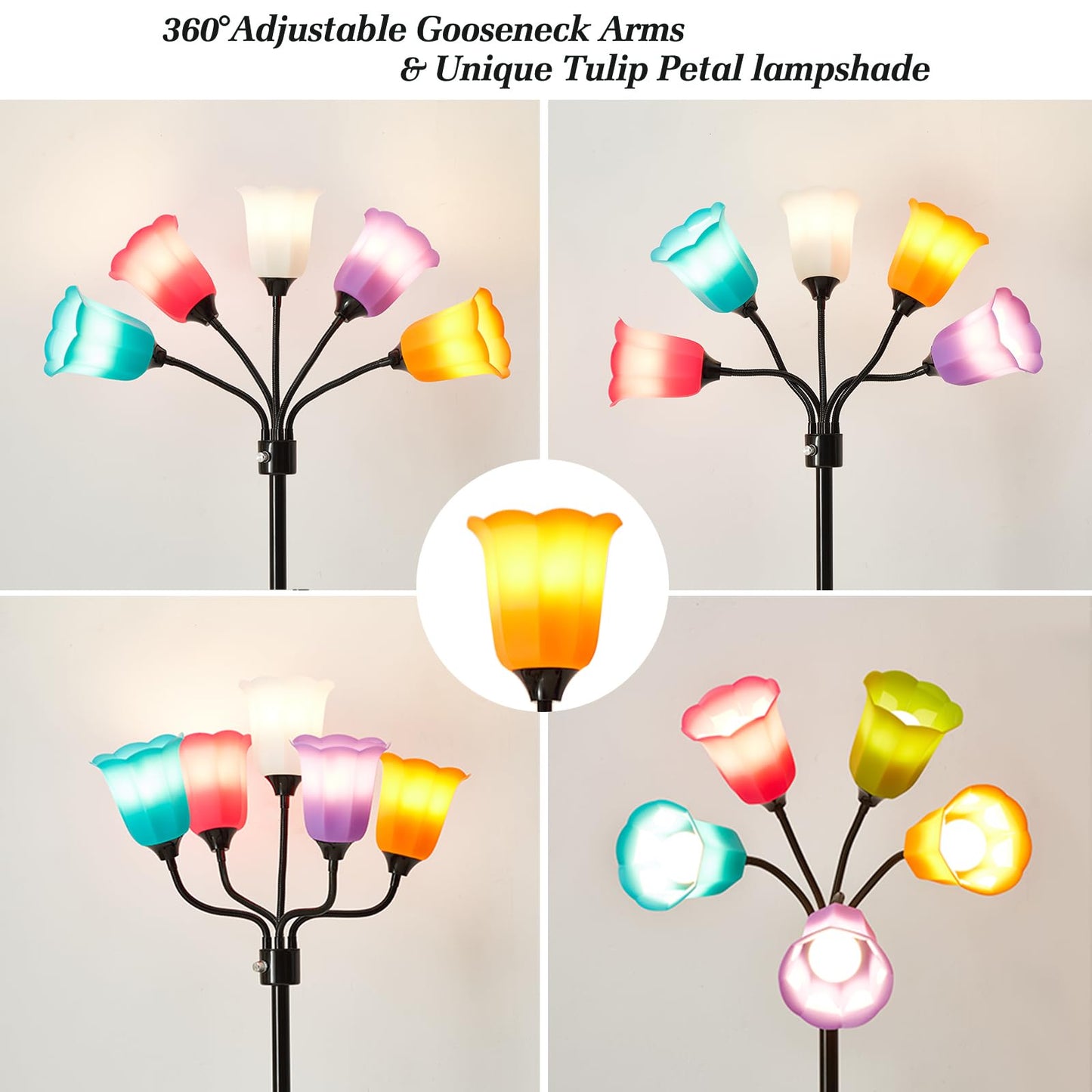 GyroVu Medusa LED Floor Lamp, Multi Head Modern Tall Lamp with Adjustable Gooseneck Standing Lamps Led Tall Lamp for Living Room Bedroom Kids Room Office 6 Color Lampshades Bulb Not Included Black
