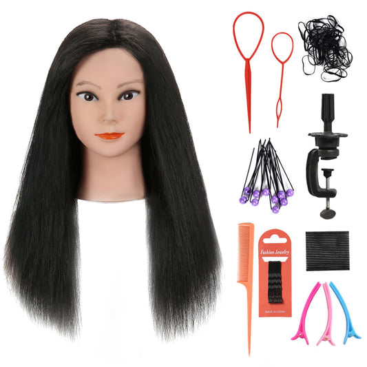 Armmu 100% Real Human Hair Mannequin Head with Stand, Hairdressers' Practice Training Head and Cosmotology Doll Head for Hairstyling and Braid (18 inches)- Natural Black