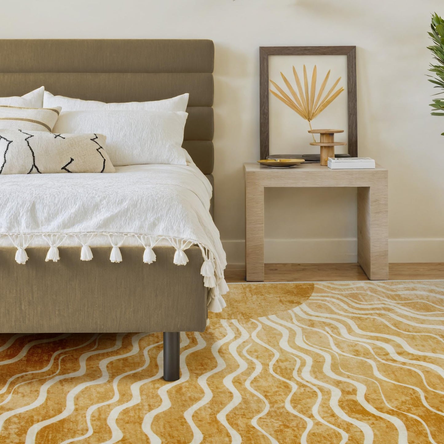Wonnitar Sun 5x7 Area Rug, Boho Ombre Yellow Bedroom Rug Machine Washable Carpet, Ultra Thin Soft Non Slip Mid Century Nursery Carpet for Kids Room Living Room Playroom Classroom Decor