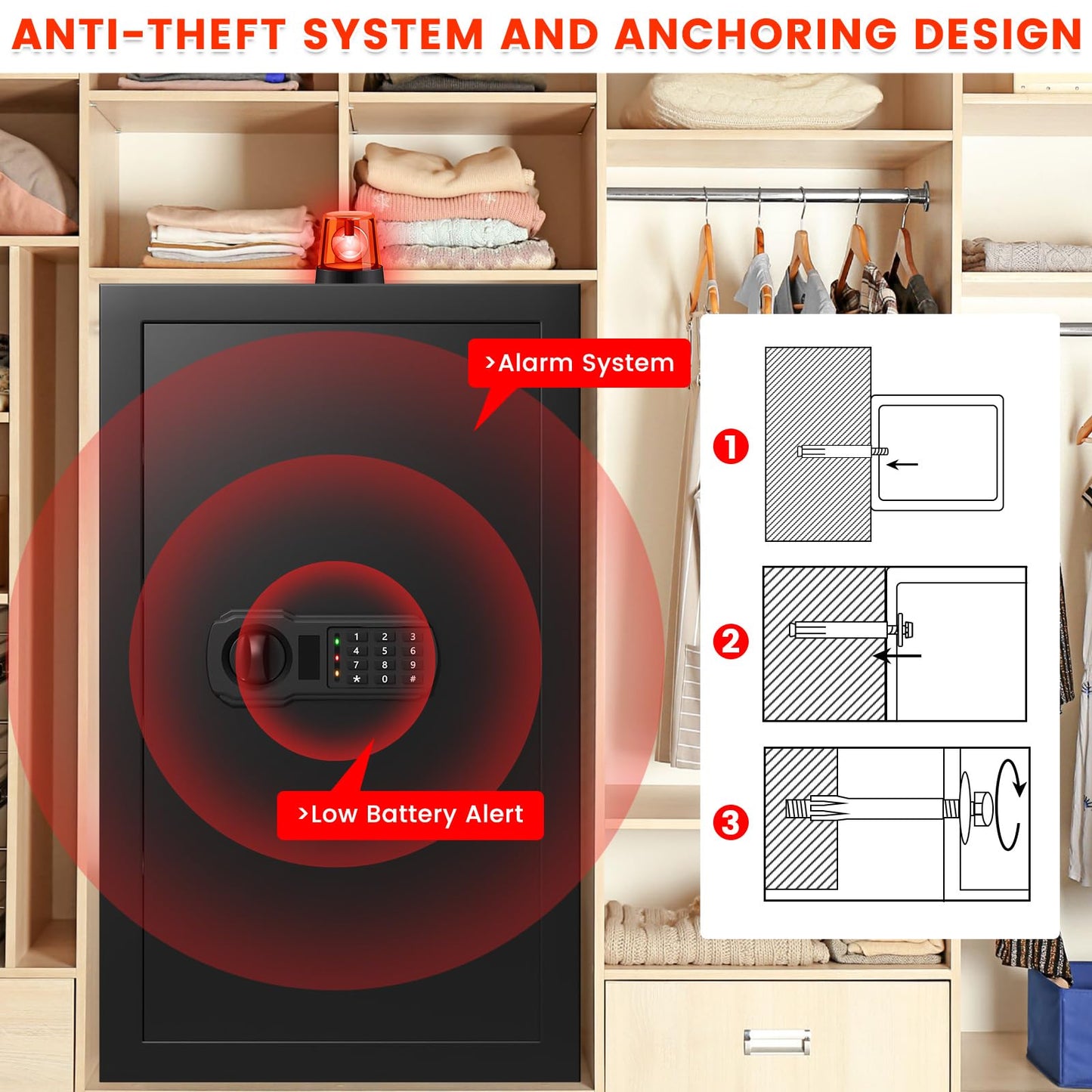 4.5 Cubic Large Fireproof Safe Box with Fireproof Document Bag, Personal Security Home Safe with 3 Removable Shelf, Anti-Theft Lock Box for Documents Money Jewelry Valuables