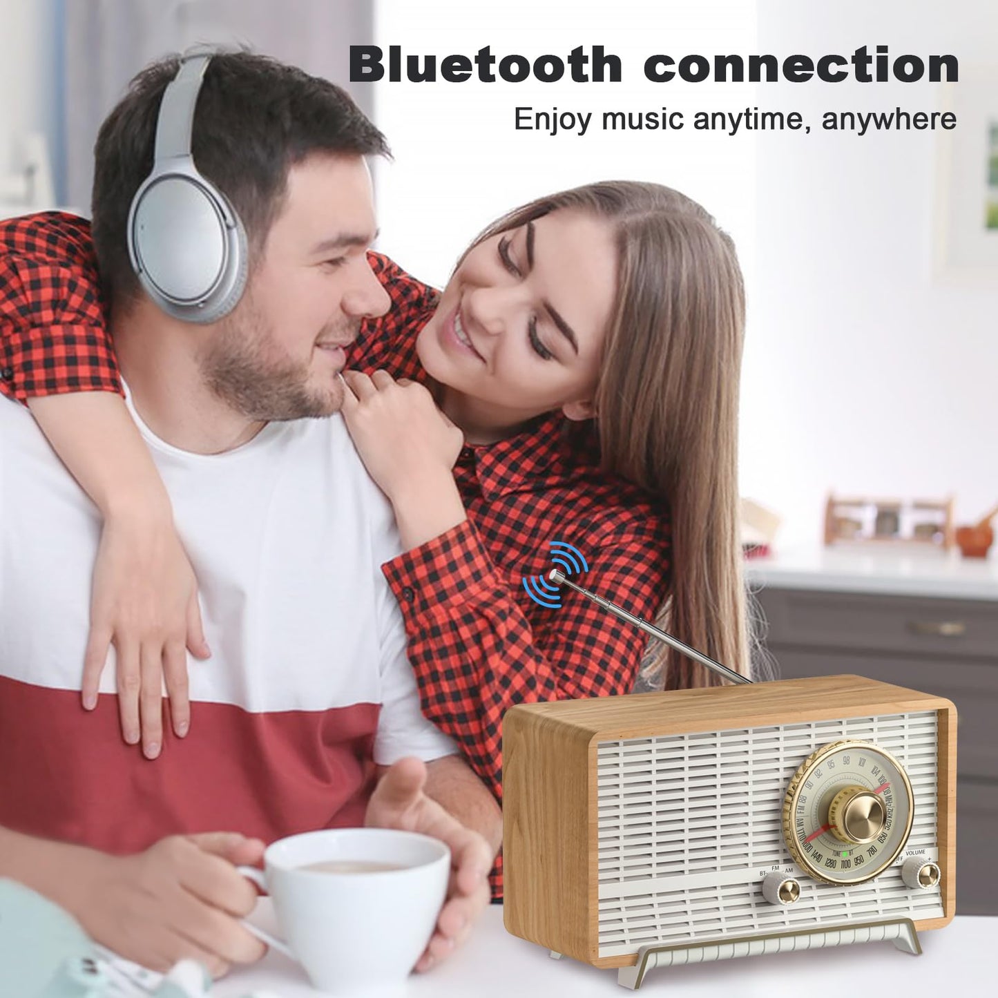 YOWGUIF AM FM Radio Classic Retro Wood Table Radio Bluetooth Speakers Radios Plug-in Wall with Rotary Knob Great for Home, Office