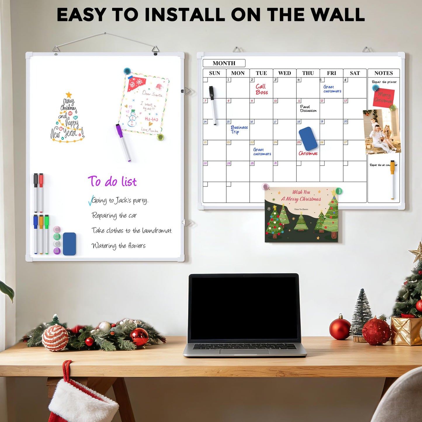 MaxGear Monthly Calendar Dry Erase Board for Wall, 24"x18" Magnetic Double-Sided White Board, Hanging Whiteboard for Planning, Drawing, Memo, to Do List, School, Home, Kitchen, Office