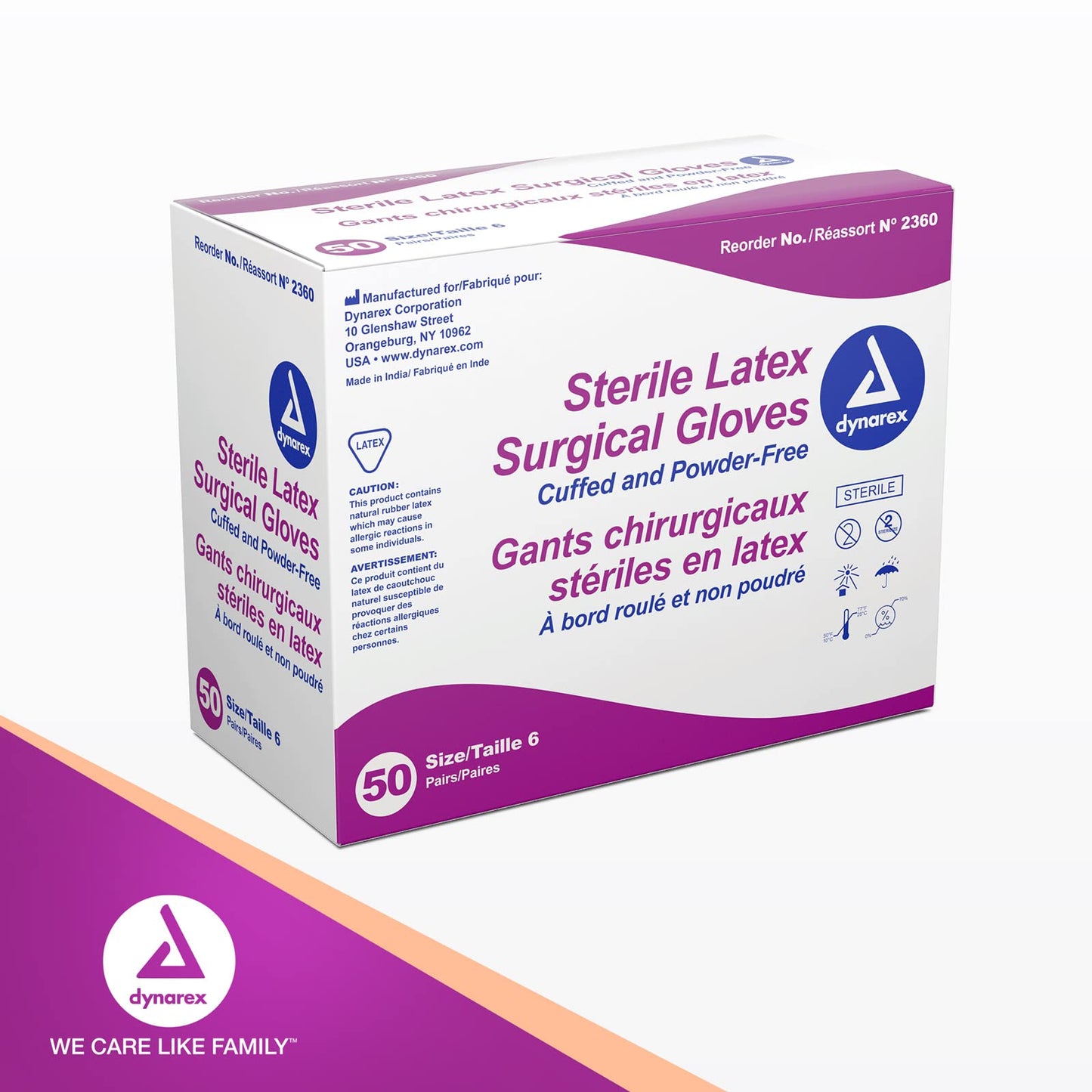 Dynarex Sterile Disposable Latex Surgical Gloves, Powder-Free, Sterilely Packaged in Pairs, Professional Medical and Healthcare Use, Veterinary Clinic, Bisque, Size 6.0, 1 Box of 50 Pairs of Gloves