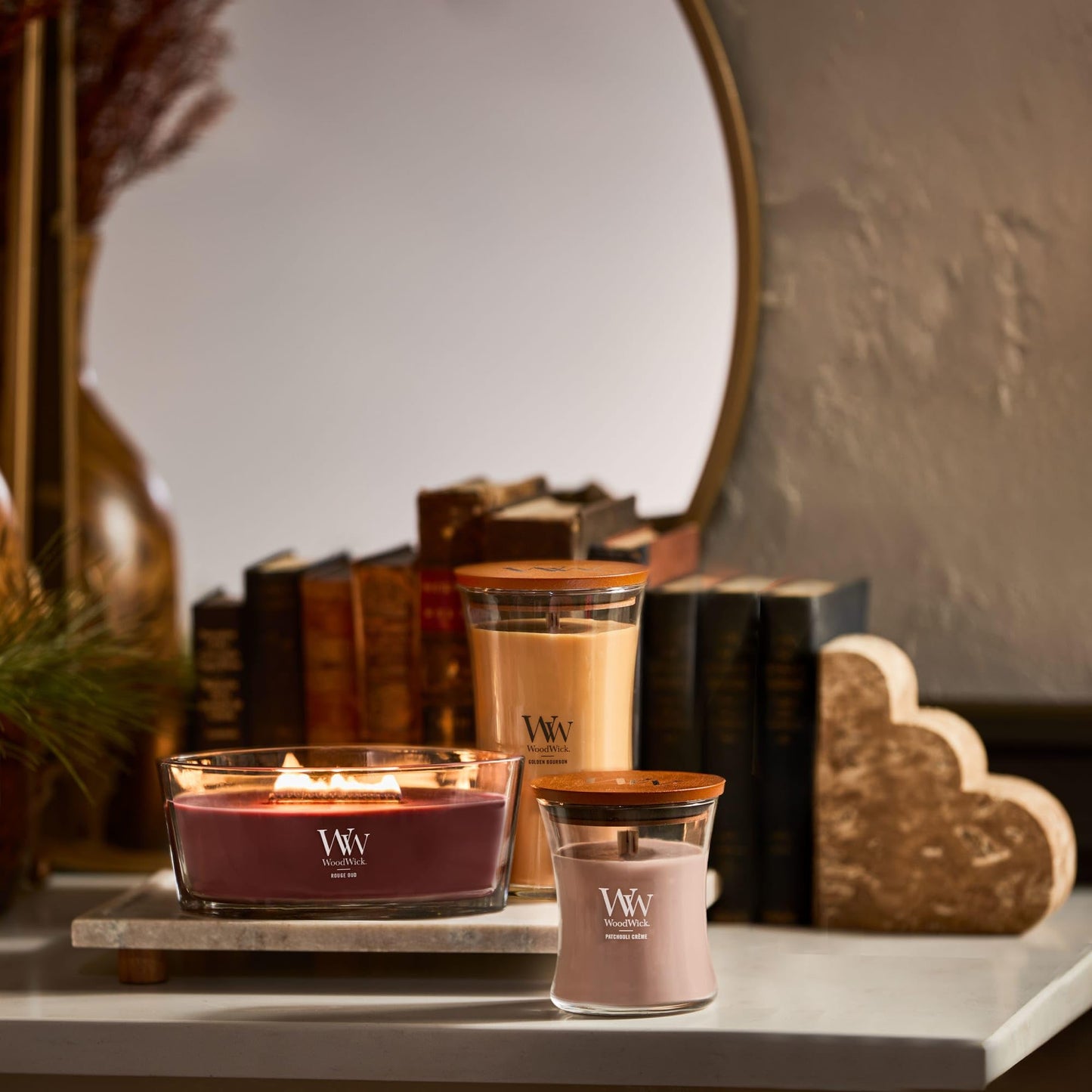 WoodWick Golden Bourbon Holiday Candle Gifts for Women and Men, 16 oz Ellipse Candle with Crackling Wick