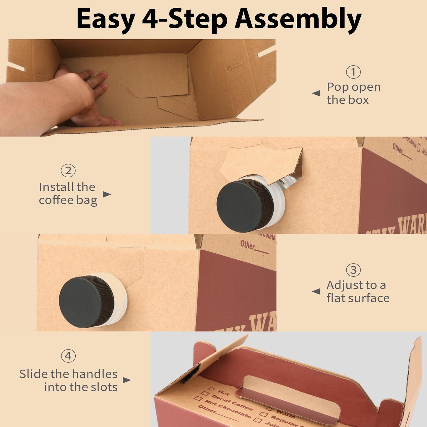 INPARALLUV 10 Pack Disposable Coffee Box Dispensers Coffee to Go Drink Containers Insulated Hot Beverage Dispenser coffee Carrier with Handle Beverage Server for Parties Catering Take Out (96 oz)