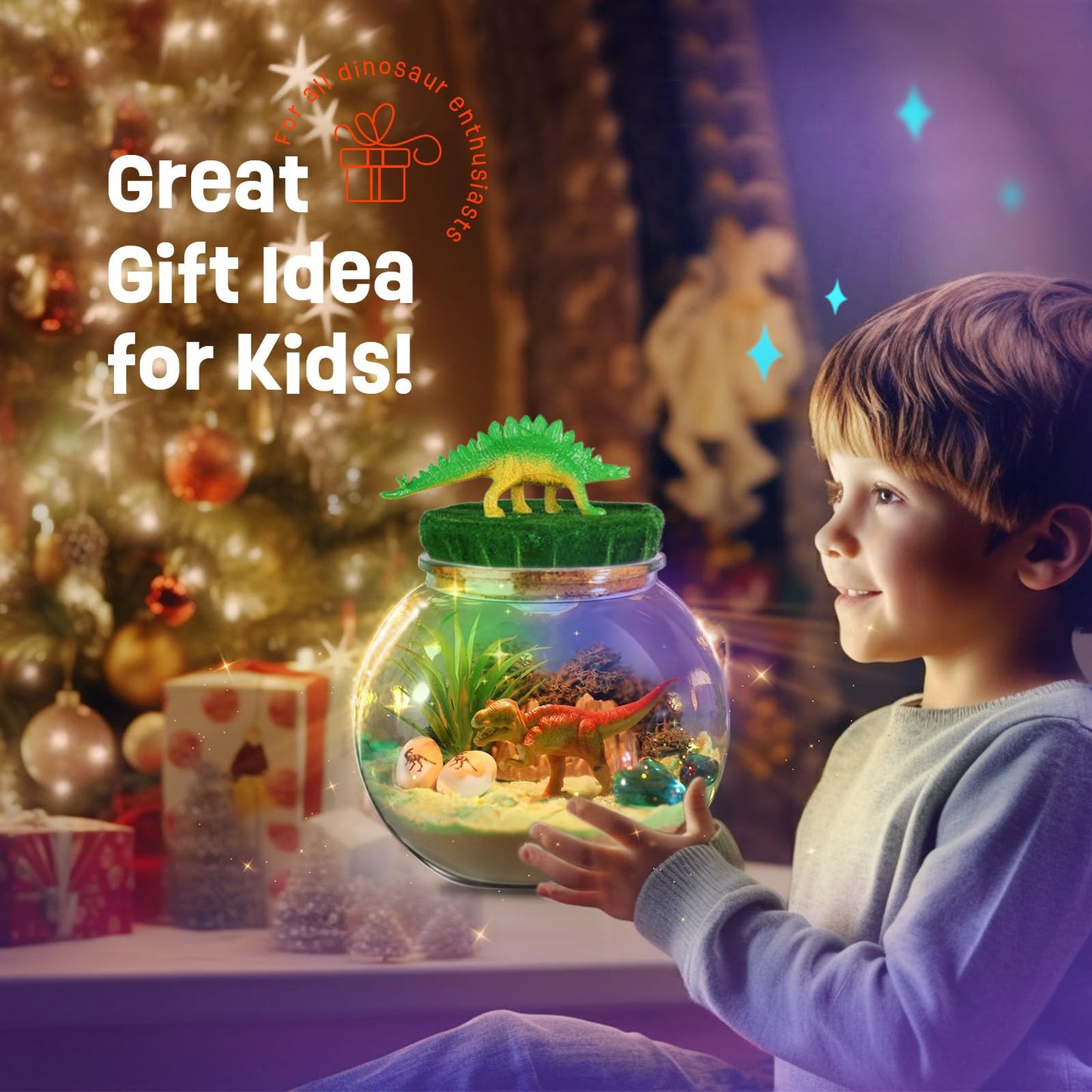 Dinosaur Gifts for Boys - Terrarium Kit for Kids - Birthday Gift for Boy Ages 4 5 6 7 8-12, DIY Dinosaur Toys, Arts and Crafts Kit for Kids - Gifts for Boys