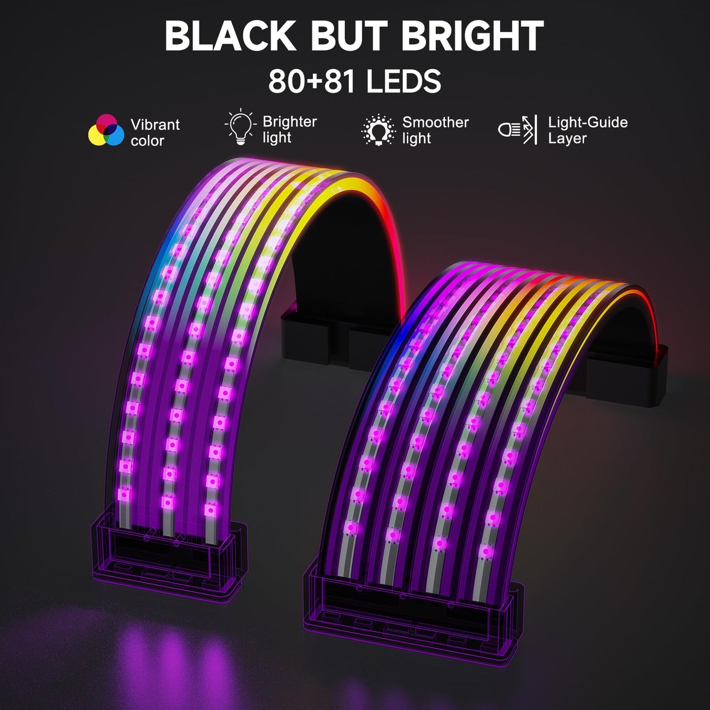 Sirlyr Black RGB LED Strips for PSU Cables - Flexible ARGB Lighting Sleeves,Manage/Cover 8 pin PCIE/12VHPWR GPU,24 Pin ATX Power Supply Cable and Extensions,Decor PC Case,5V 3Pin SYNC
