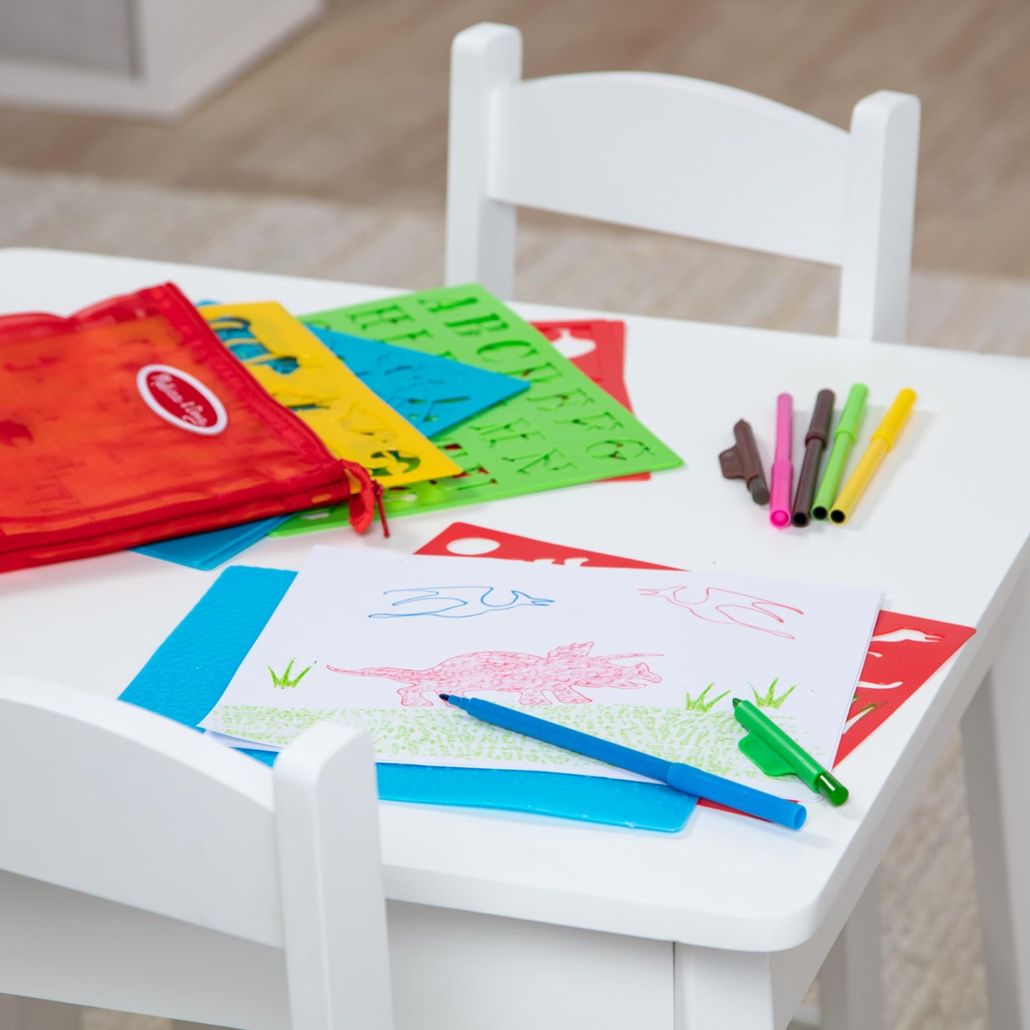Melissa & Doug Created by Me! Stencil Art Coloring Activity Kit in Storage Pouch - 170+ Designs, 6 Markers, 2 Crayons, Paper - FSC Certified