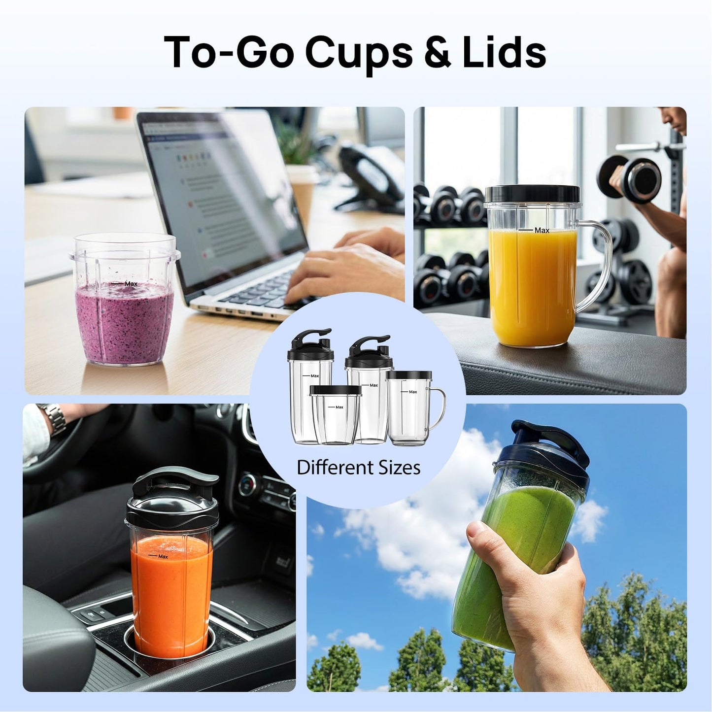 Consciot CB10 16Pcs Personal and Countertop Blender Combo, Coffee and Spice Grinder, Make Shakes and Smoothies, Frozen Drinks, Baby Food, Spreads & More, 4 Portable BPA Free To-Go Cups, 900 Peak Watt