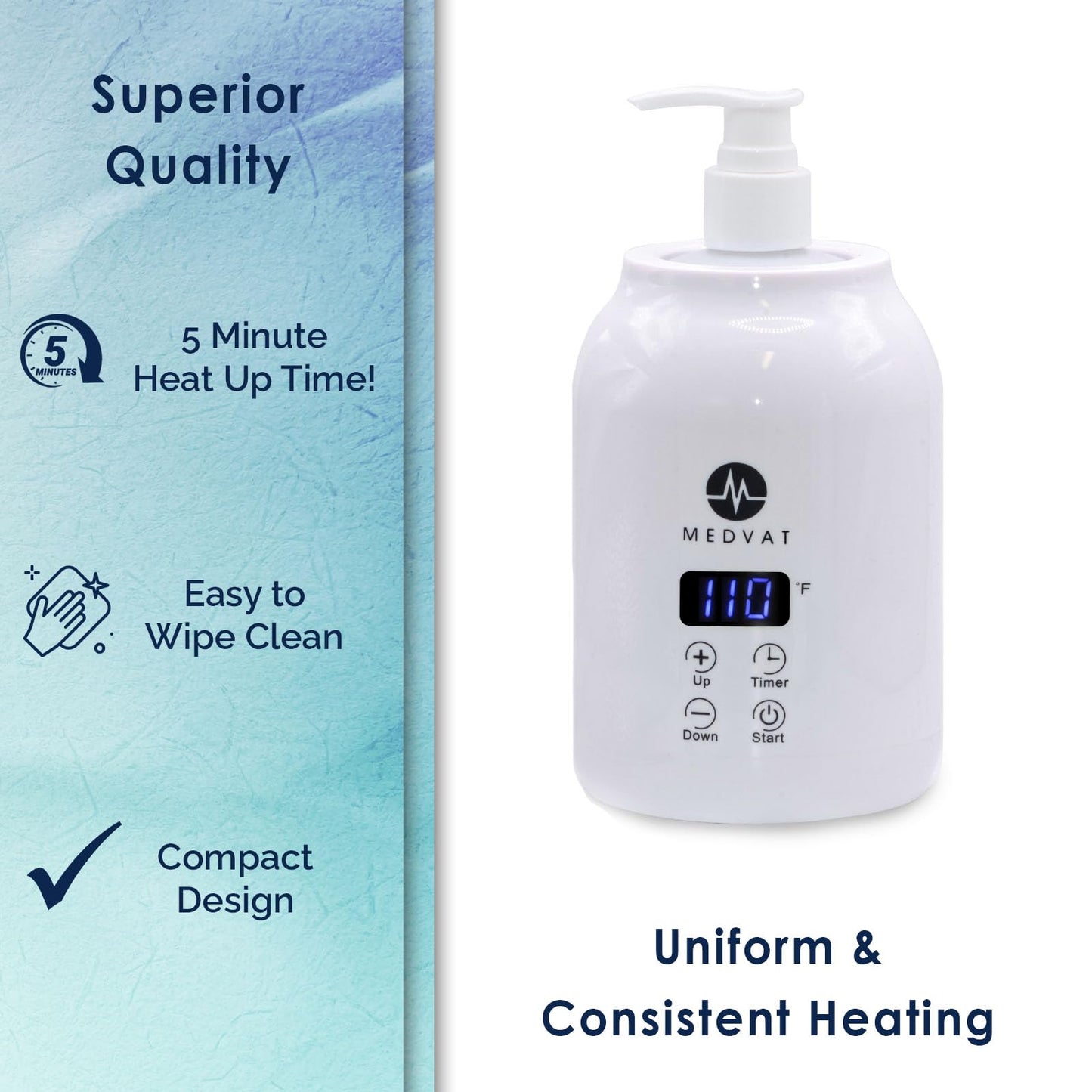Medvat Gel Warmer with Digital Display, Built in Timer, Heater for Massage Cream, Lotion, & Oils, Adjustable Temperature for Home & Spa, Includes 2 Bottles, 2 Pumps, 1 Lathering Pump & Funnel