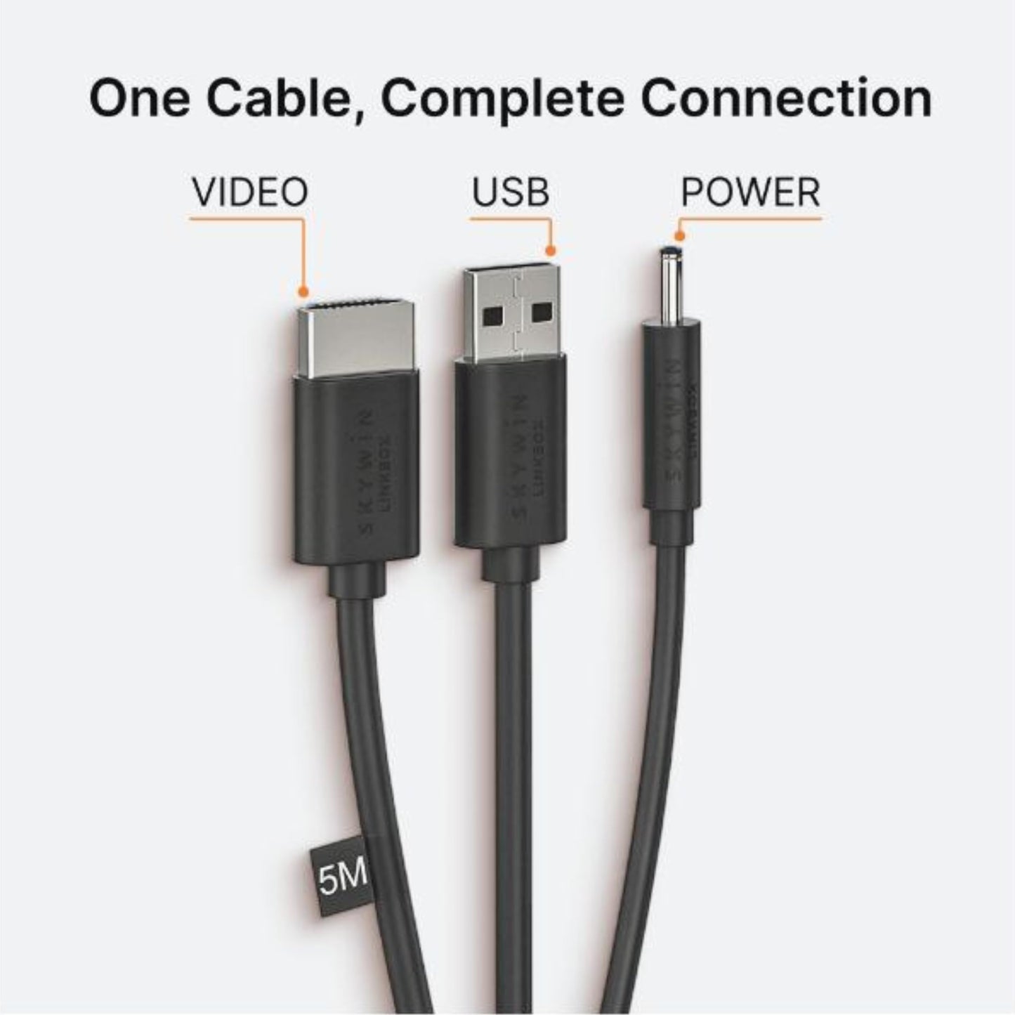 Skywin 3-in-1 Flat HTC Vive Compatible Cable (5 Meters / 16 Feet), Replacement 3-in-1 Connection Cable for HTC Vive Headset and Linkbox (Black)