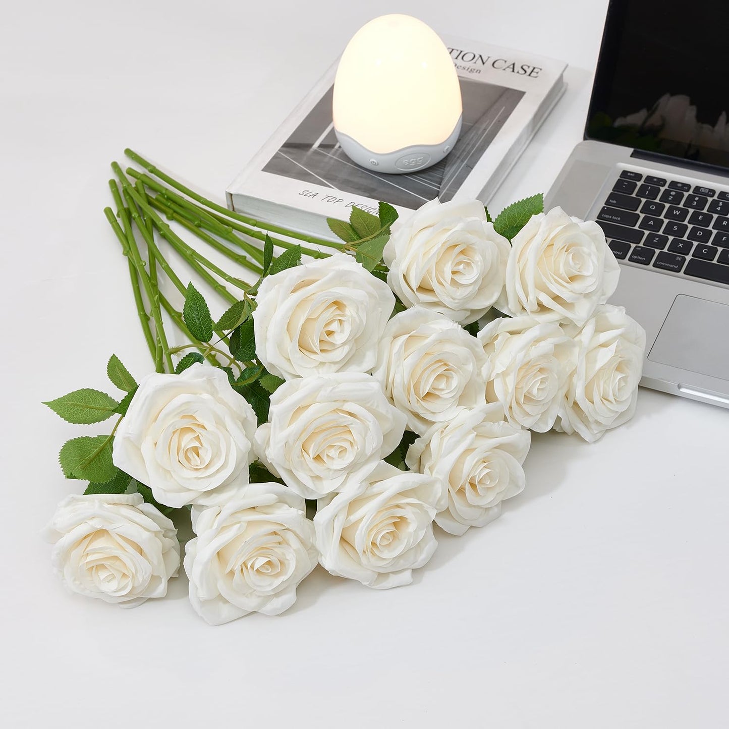 Carlita‘s Blooms 50pcs Ivory Roses Artificial Flowers Bulk Fake White Roses Silk Flower with Stems Realistic Flowers for Wedding Centerpiece Party Birthday Decor