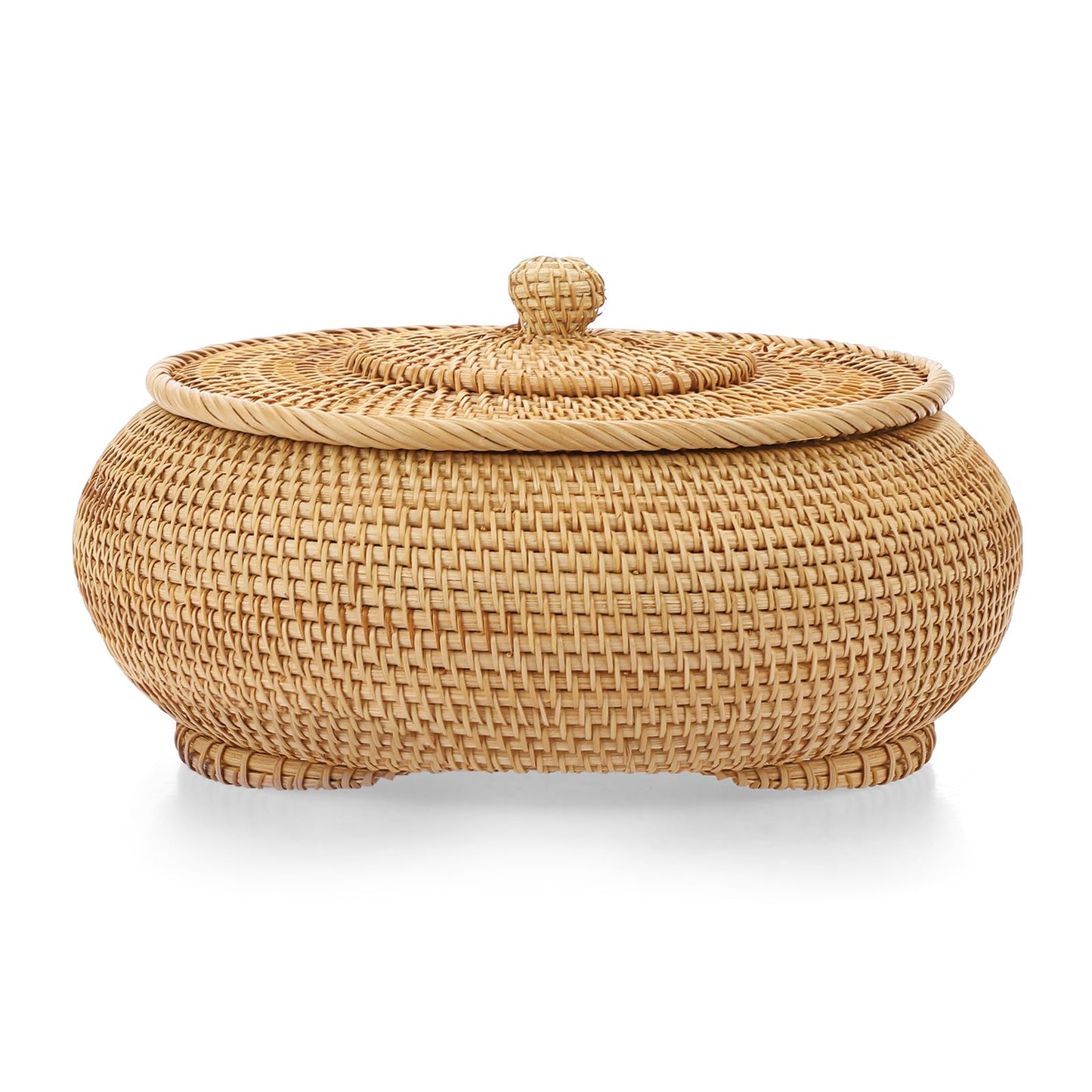 Hipiwe Round Rattan Boxes with Lid, X-Large Woven Bread Basket Natural Rattan Basket Wicker Rattan Storage Box Decorative Basket for Coffee Table Farmhouse Picnic Fruit Storage Basket