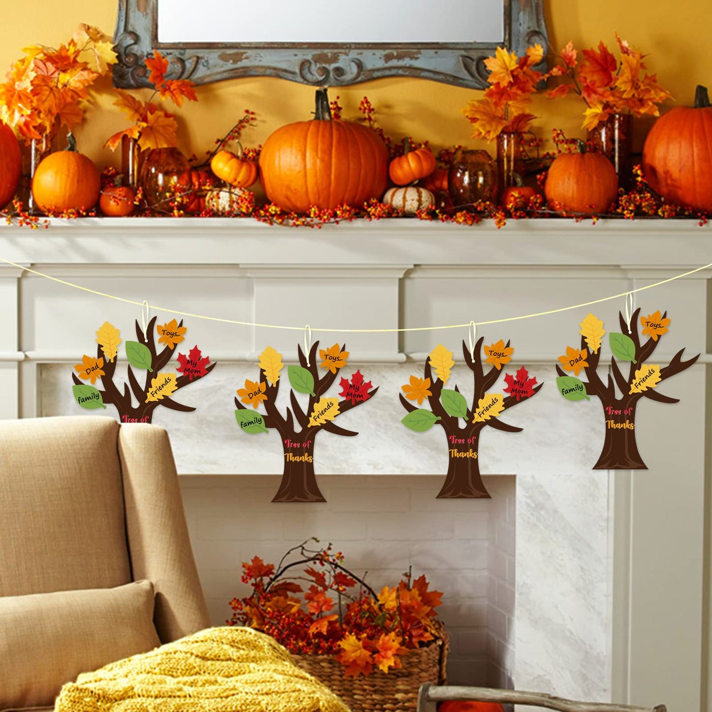 Haooryx 24 Pack Tree of Thanks Make Your Own Thanksgiving Tree Hanging Ornament, DIY Fall Craft Kit for Kids Classroom Autumn Thankful Art Project Activity Party Home Decoration