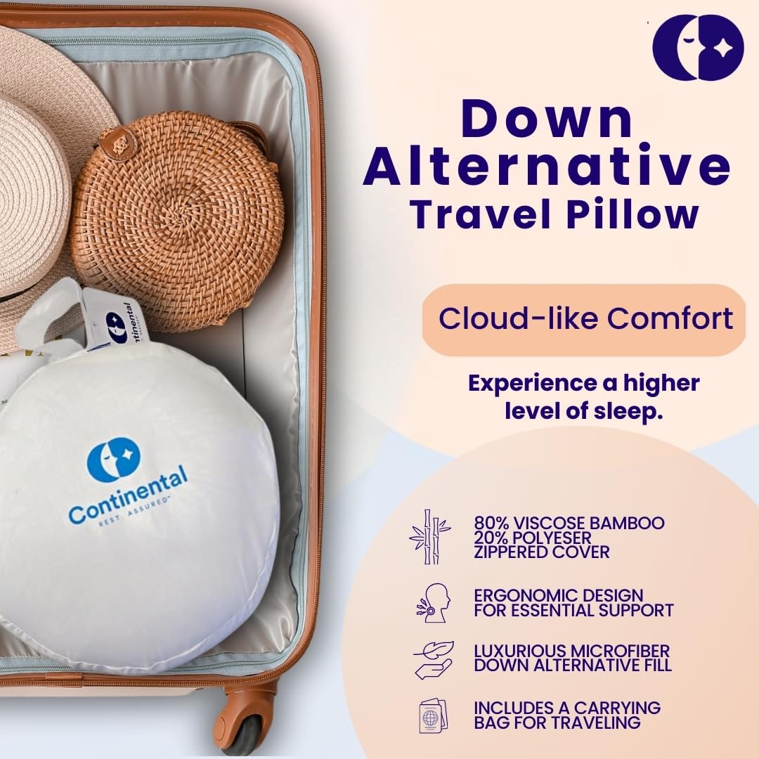 Continental Bedding - Travel Neck Pillow - U Shaped 13x11 Inch - Polyester Fill - Removable Gray Viscose Derived from Bamboo Cover in Travel Case