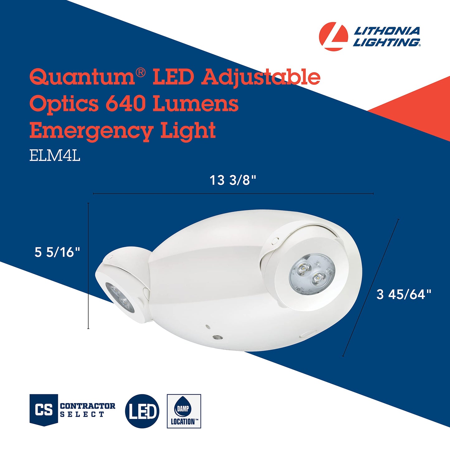 Lithonia Lighting Quantum LED Emergency Lights for Business, Manual Testing, 2-Head Fixture, 640 Lumens, White (ELM4L)
