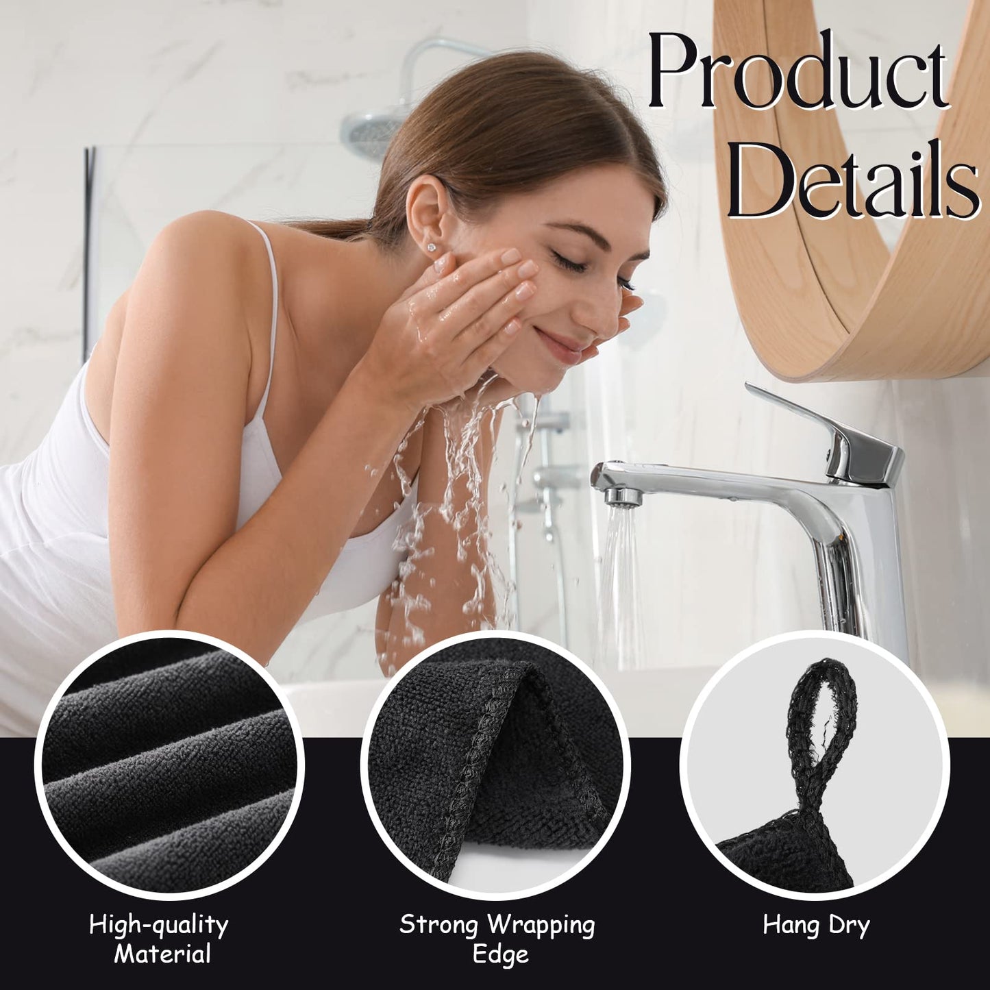 Macarrie 36 Pcs Makeup Remover Cloth Towels Face Washcloth Soft Microfiber Wash Cloths Black Make Up Washing Face Rag Facial Towel for Skin Care(Black)