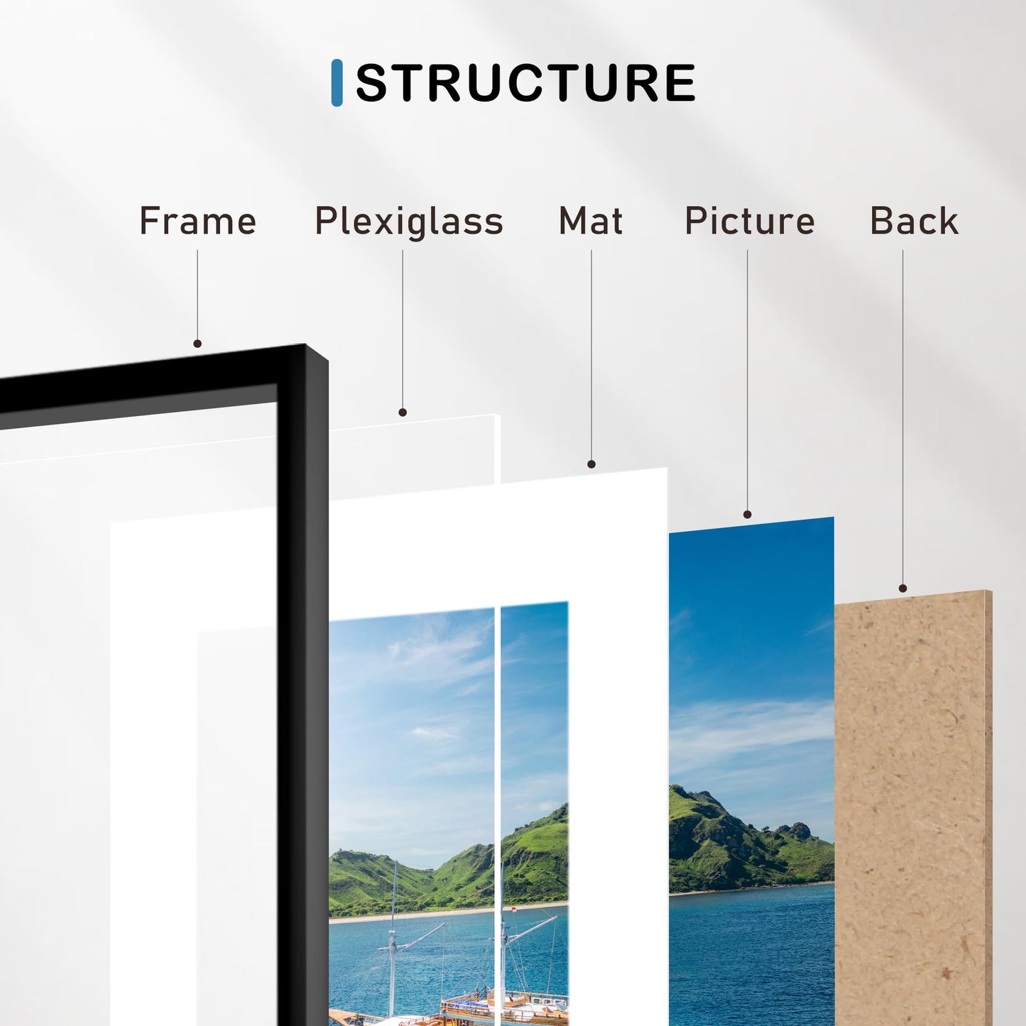 Wiscet 11x17 Picture Frame Set of 9, Display Pictures 8x12 with Mat or 11x17 without Mat, Photo Frame for Horizontal or Vertical Wall Display, Black