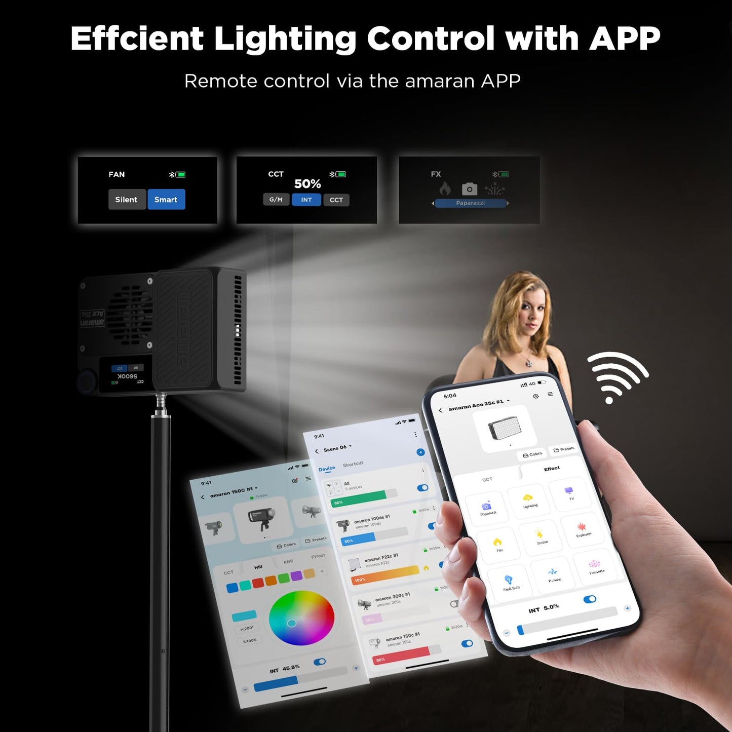 Amaran Ace 25c Pocket RGBWW LED Light, Boost Mode Up to 32W, Full-Color Mini Video Light (2,300-10,000K), 1,171 Lux@1m at 5,600K, 4500mAh Battery with PD Fast Charging for Mobile Creators (Charcoal)