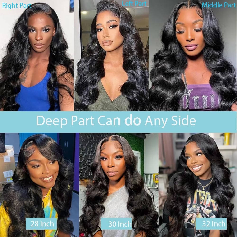 Body Wave Lace Front Wigs Human Hair Pre Plucked 13x6 HD Transparent Lace Frontal Wigs Human Hair180% Density 28 Inch Glueless Wigs Human Hair with Baby Hair for Women