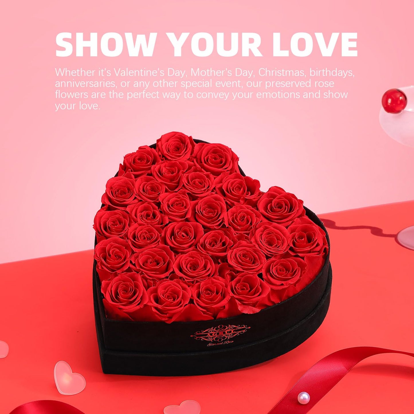 Agrul Mothers Day Roses Gifts for Mom,Forever Preserved Flowers Roses in a Heart Shape Box, for Wife Women Mom Grandma from Daughter,Fresh Flowers for Delivery/28Pcs Red