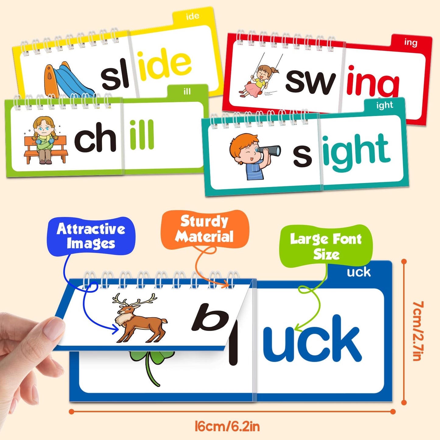 Edulok Word Families, Letter Sounds Flash Cards, ABC Vocabulary Flashcards, Kindergarten Sight Word Flash Cards, Learn to Read Phonics Cards, Read and Rhyme Flip Activity Book, Reading Games