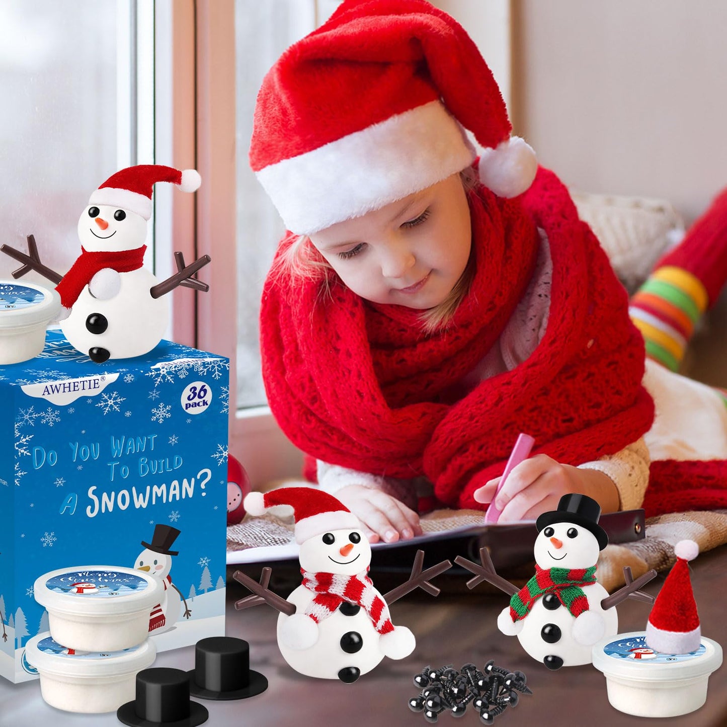AWHETIE 36 Pack Stocking Stuffers for Kids,Christmas Crafts for Kids Bulk,Build a Snowman Crafts Kit Modeling Clay for Christmas Stocking Stuffers Gifts Activities Boys Girls