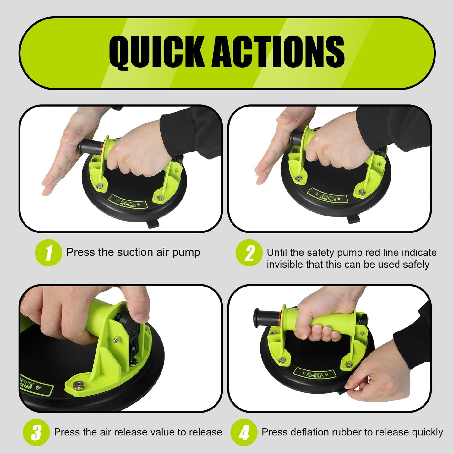 DEWINNER 8" Glass Suction Cups - Heavy-Duty Vacuum Glass Lifter for Windshield Tiles and Granite - 660lbs Load Capacity - 2 Pack Industrial Suction Cup with Carry Case