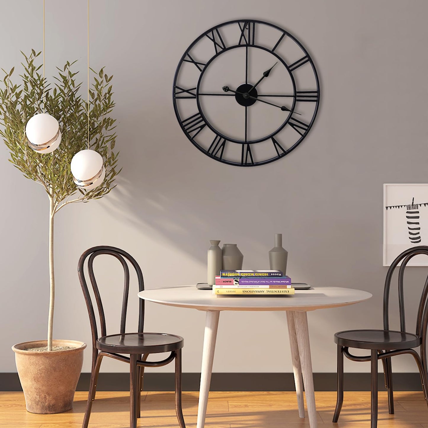 Large Wall Clocks Non-Ticking Silent 30 inch Battery Operated Oversized Metal Round Roman Numerals European Industrial Wall Clocks for Home Kitchen Living Room Office Decor