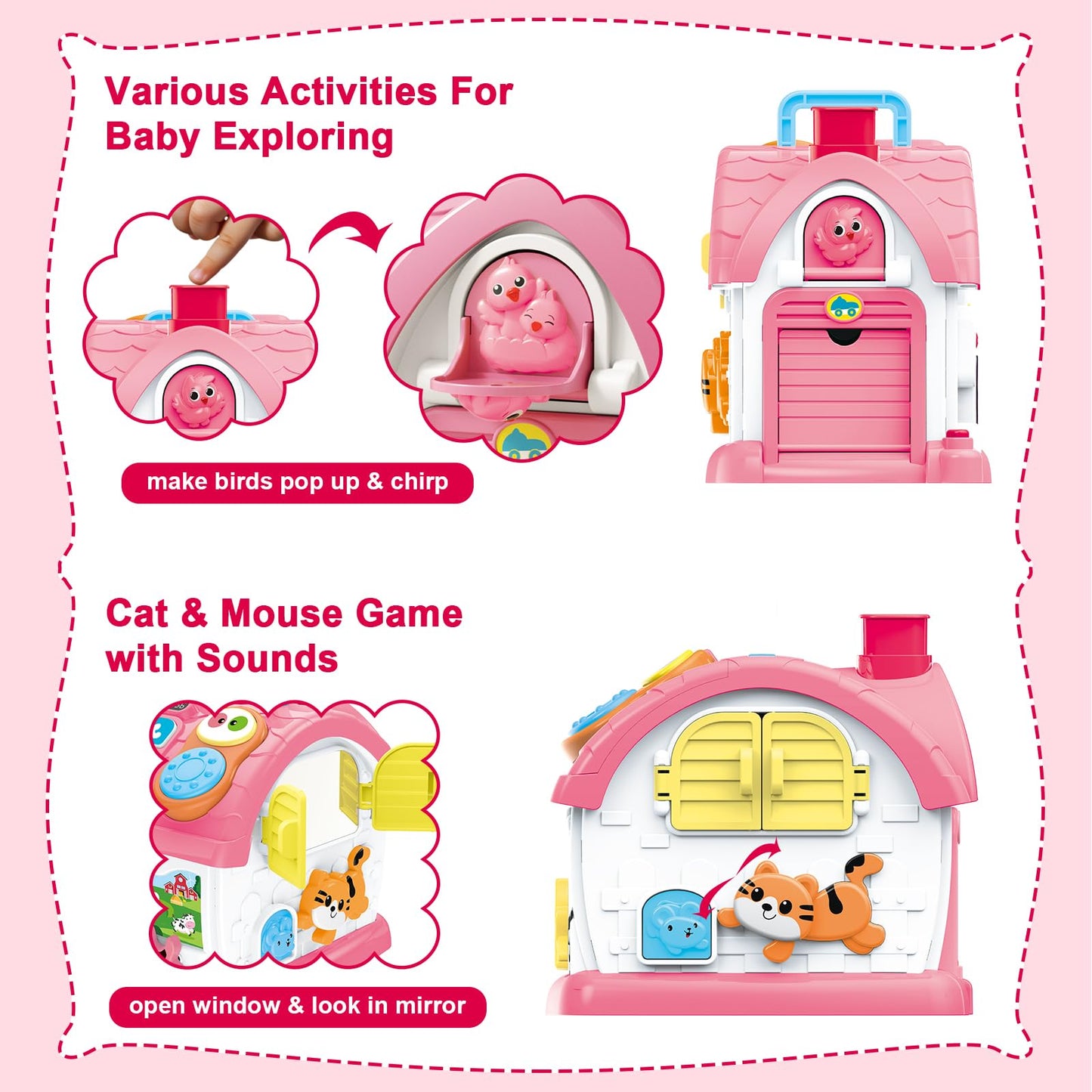 DELUTIQUE - Learning Toys for 1 Year Old Girls, 8 in 1 Sensory Toy for Toddlers, Musical House with Play Phone, Mirror, Piano, Montessori Toy for Baby 12-18 Months
