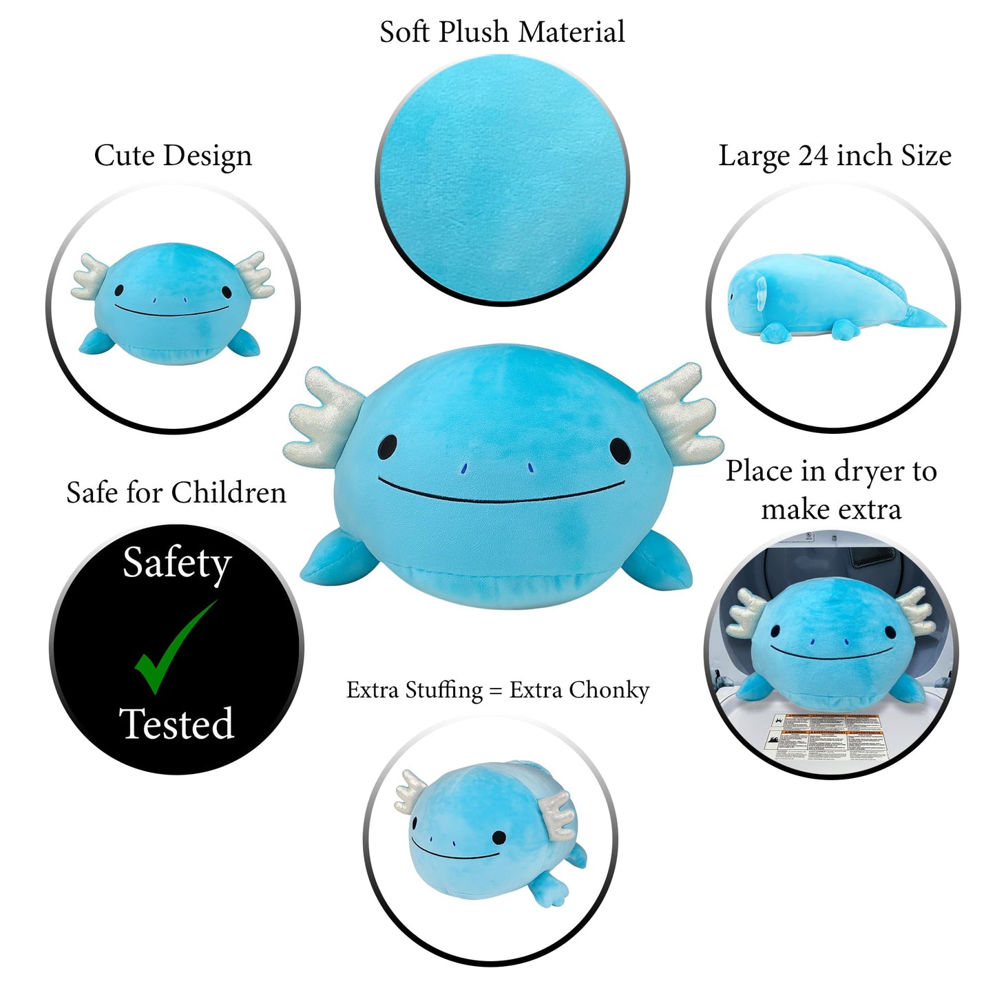 Pineapple Axolotl Plush Toy, 24" Axolotl Stuffed Animal Plushie, Giant Squish Toy, Cute Plushies Kawaii, Gifts for Kids, Girls, Boys, Toddlers (Blue)